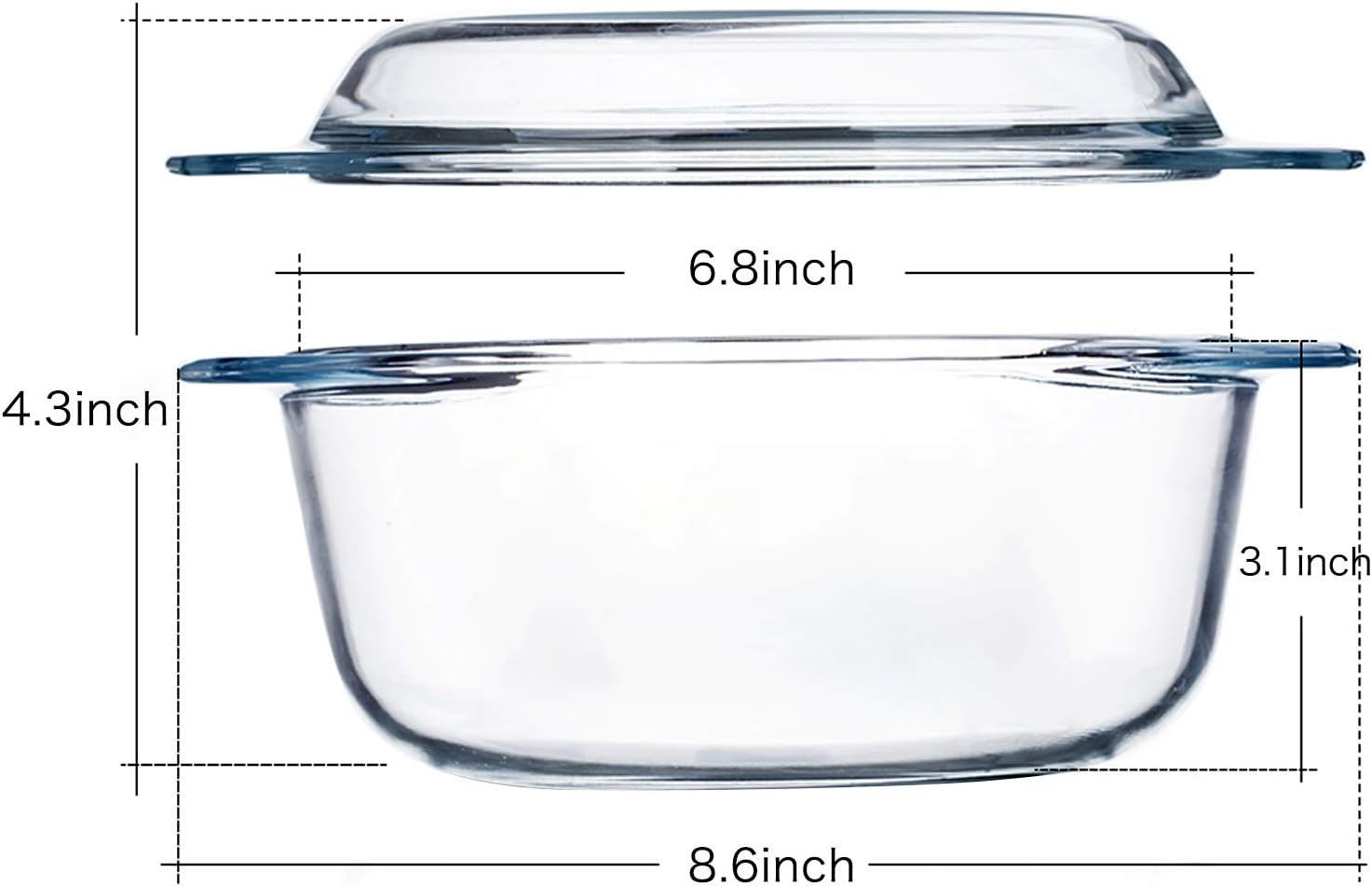 1.5 L Small Round Glass Casserole Dish with Lid - Microwave and Oven Safe