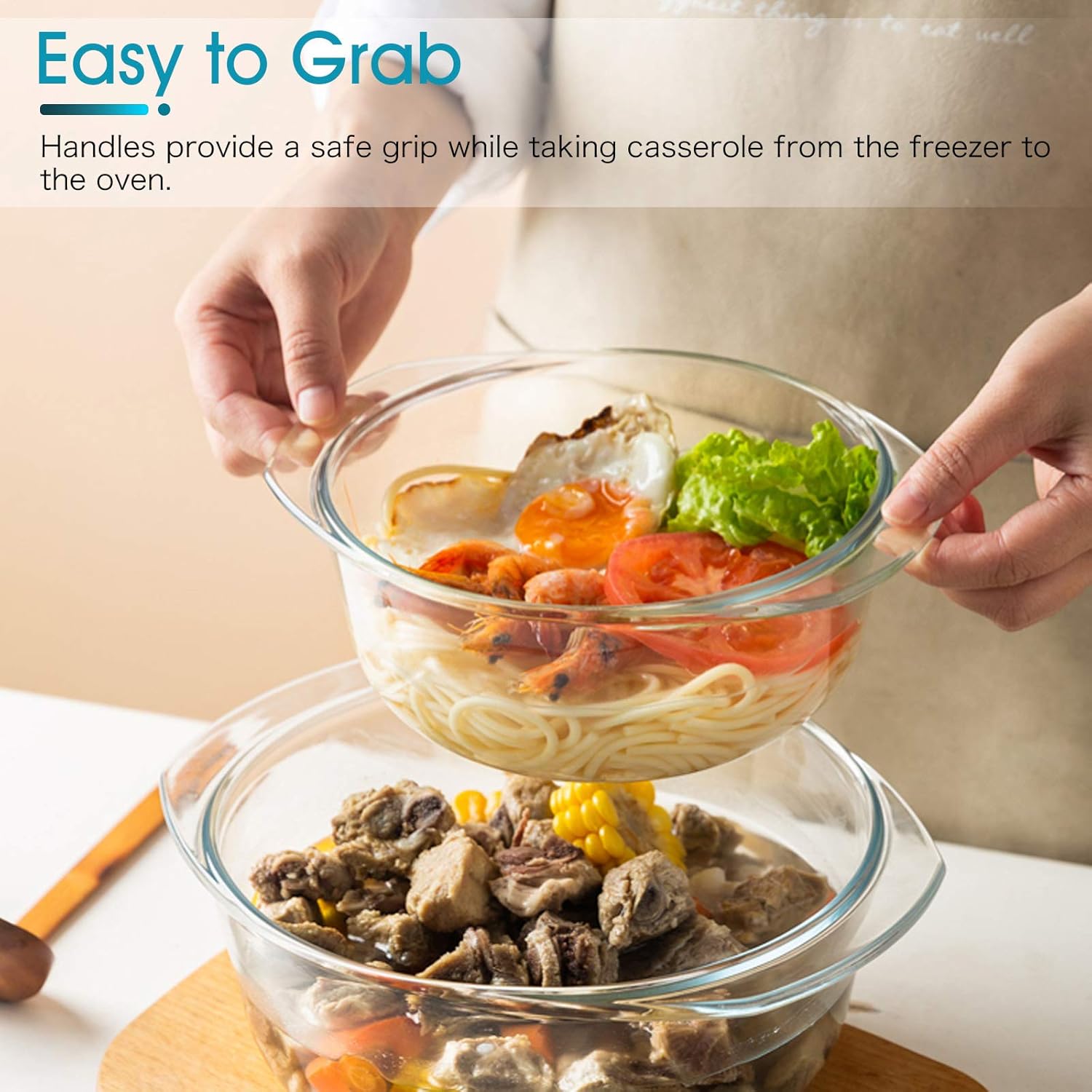 1.5 L Small Round Glass Casserole Dish with Lid - Microwave and Oven Safe