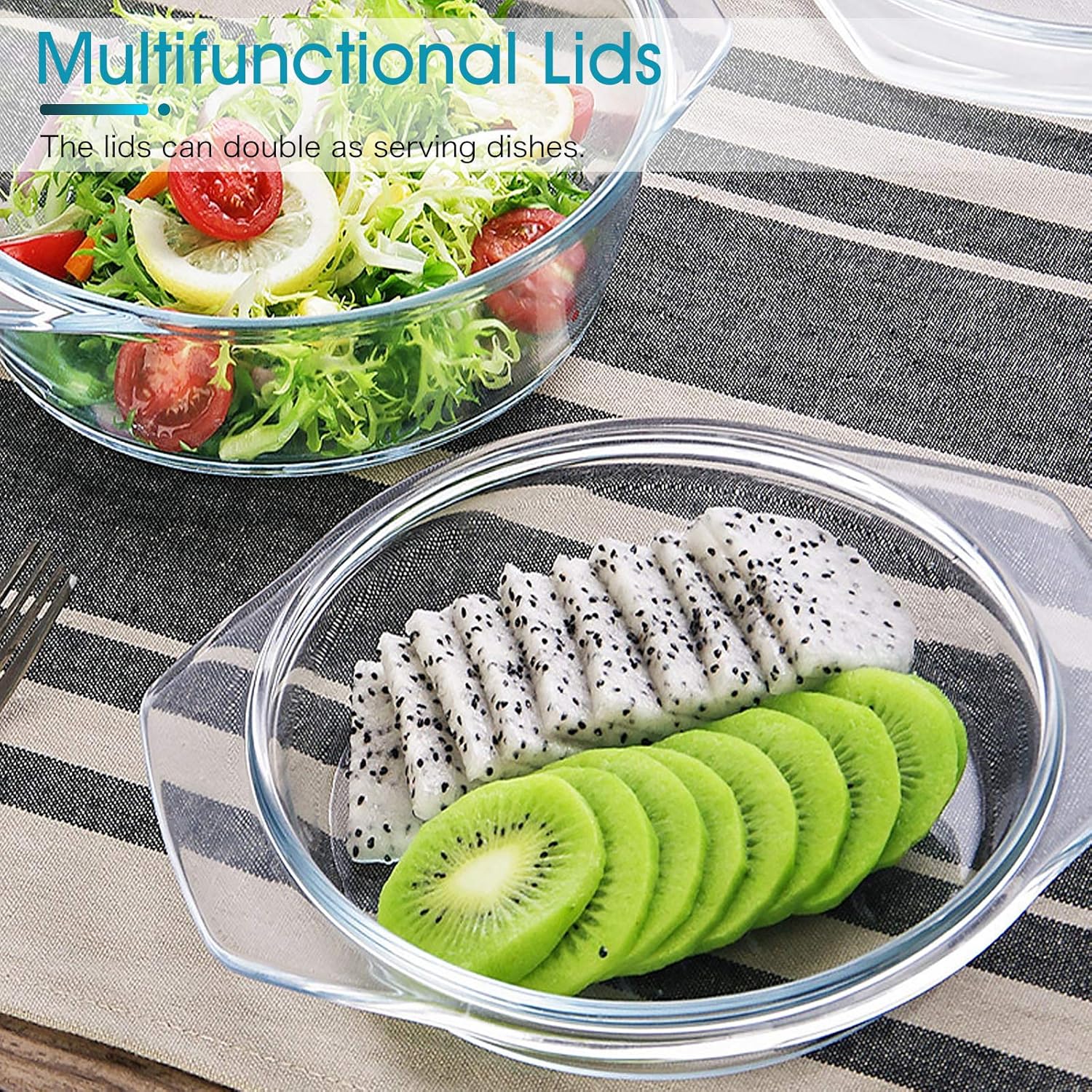 1.5 L Small Round Glass Casserole Dish with Lid - Microwave and Oven Safe