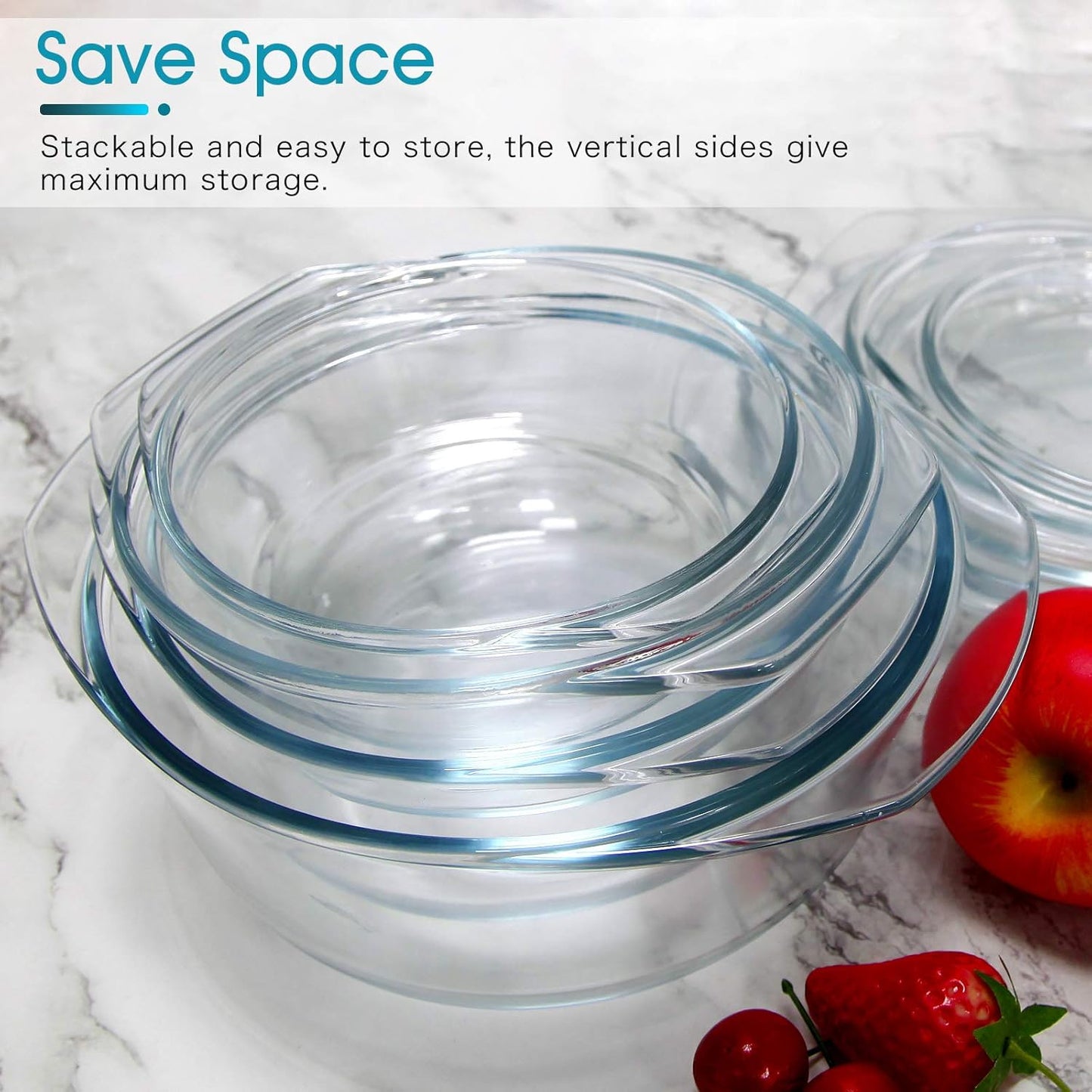 1.5 L Small Round Glass Casserole Dish with Lid - Microwave and Oven Safe