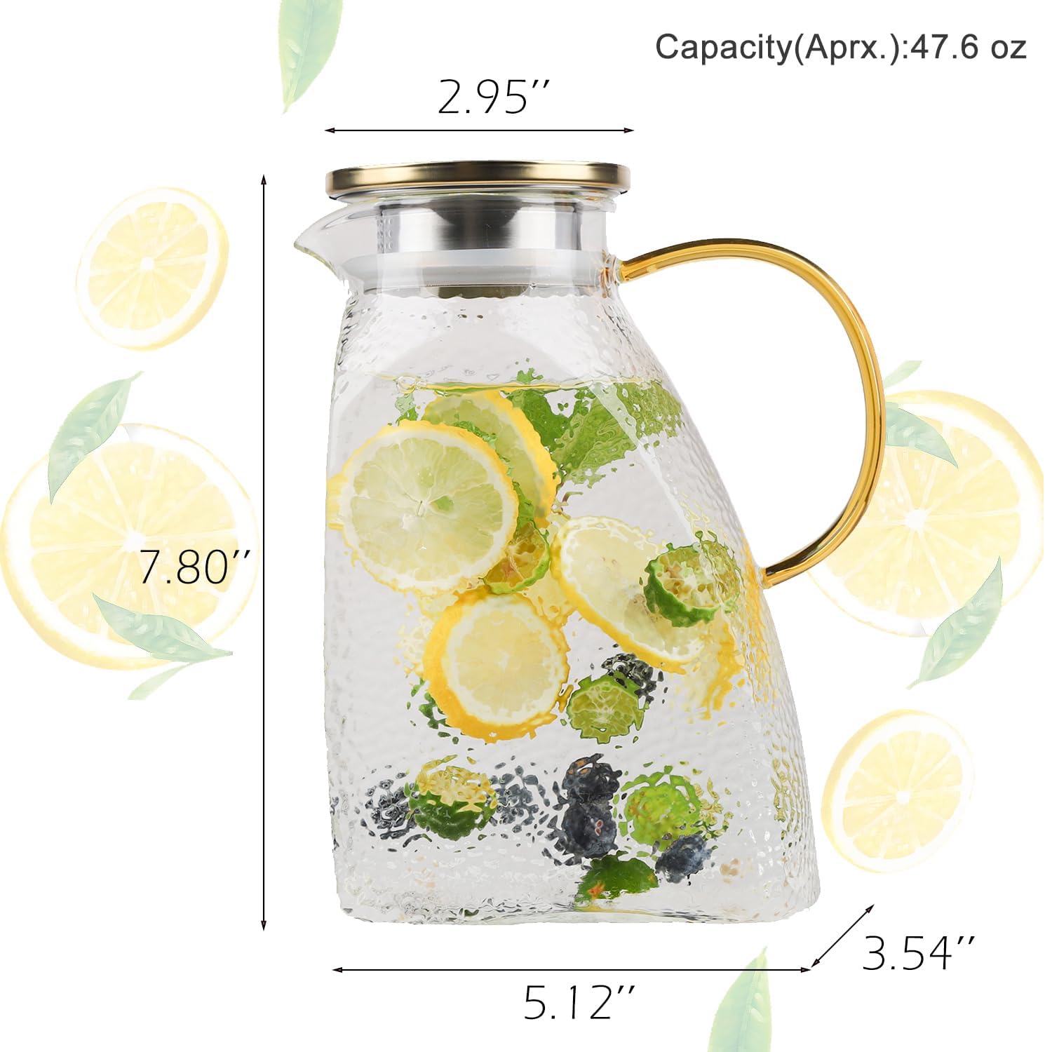 1.5 Liter Glass Water Pitcher with Lid and Handle for Fridge - Ideal for Tea, Lemonade, Juice, Coffee, and Milk