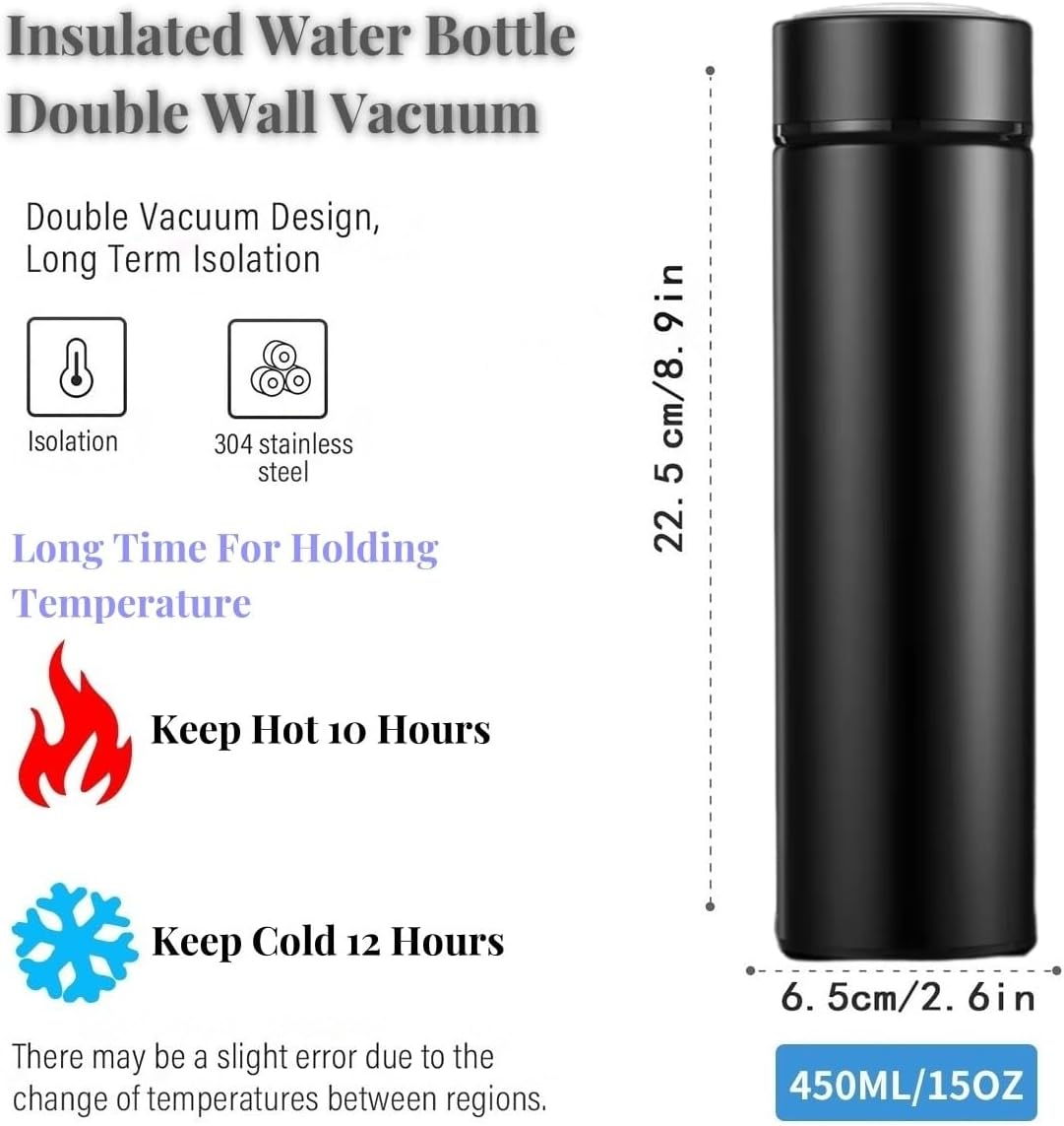 15 oz Insulated Vacuum Tumbler with Stainless Steel Infuser - Keeps Drinks Hot or Cold for Hours - Tea Thermos Coffee Travel Bottle - Gift Packing - Black