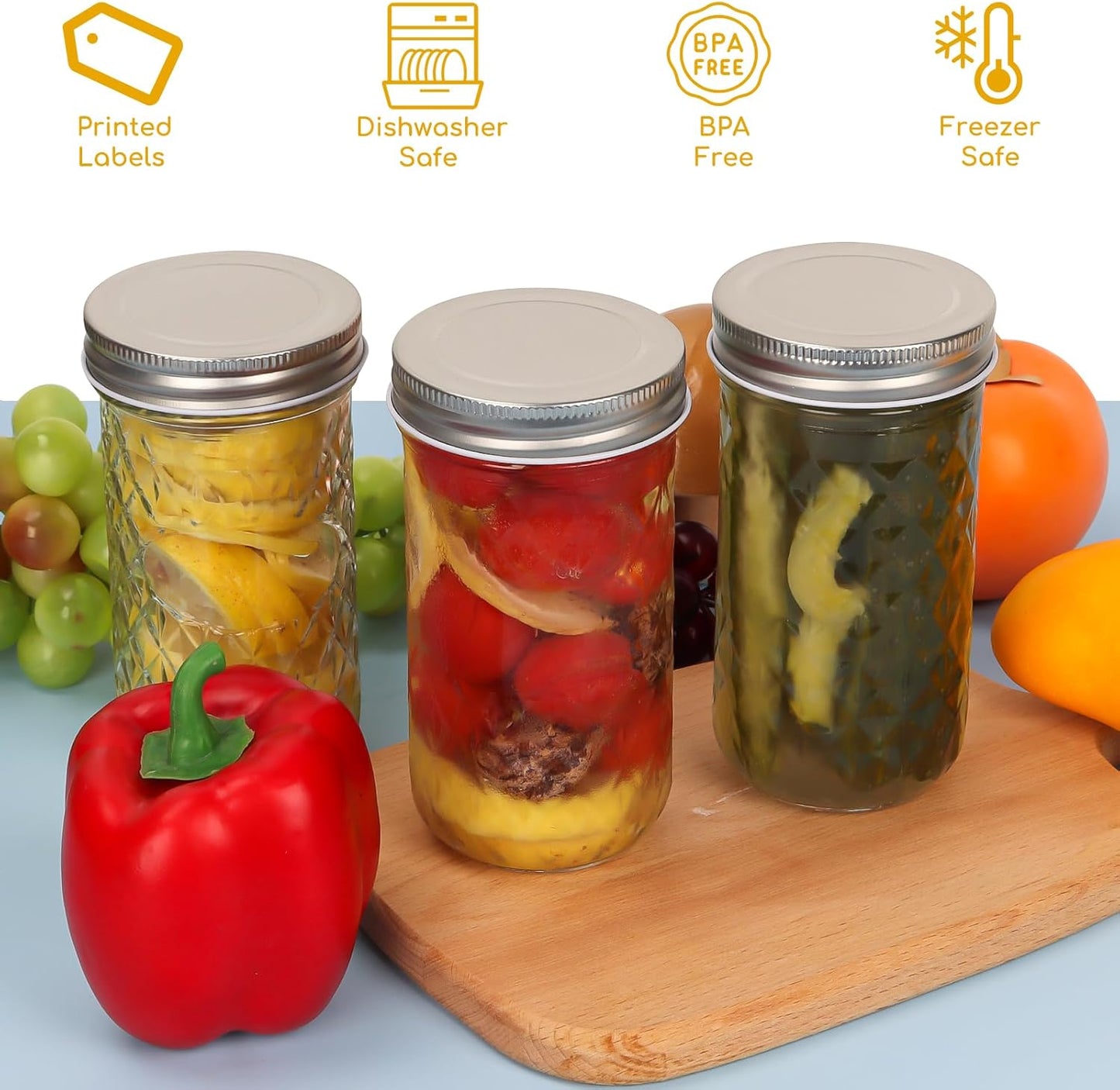 15 Pack 12oz Mason Jars with Silver Metal Lids - Glass Regular Mouth Canning Jars for Honey, Jam, Jelly, Favors, and Storage