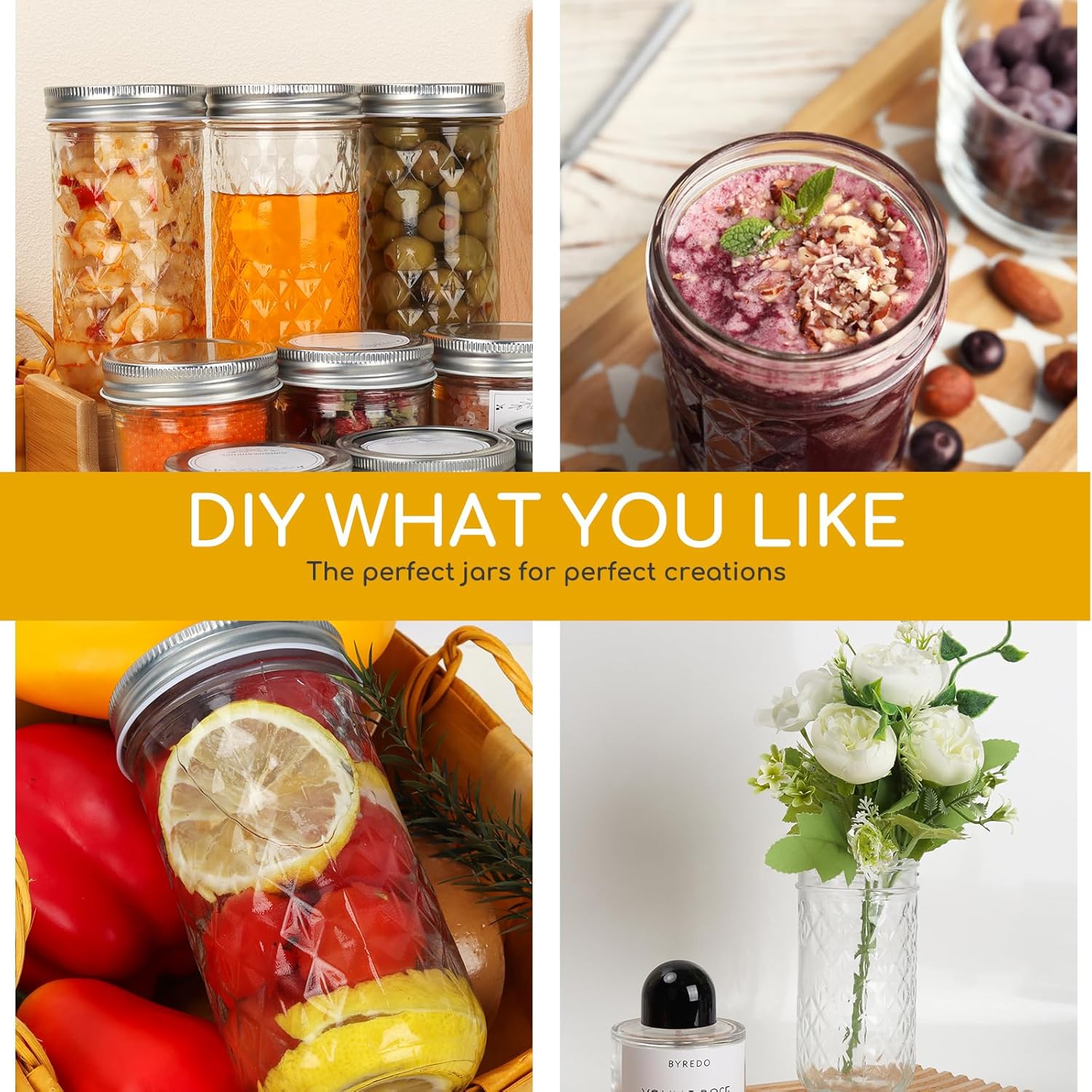 15 Pack 12oz Mason Jars with Silver Metal Lids - Glass Regular Mouth Canning Jars for Honey, Jam, Jelly, Favors, and Storage