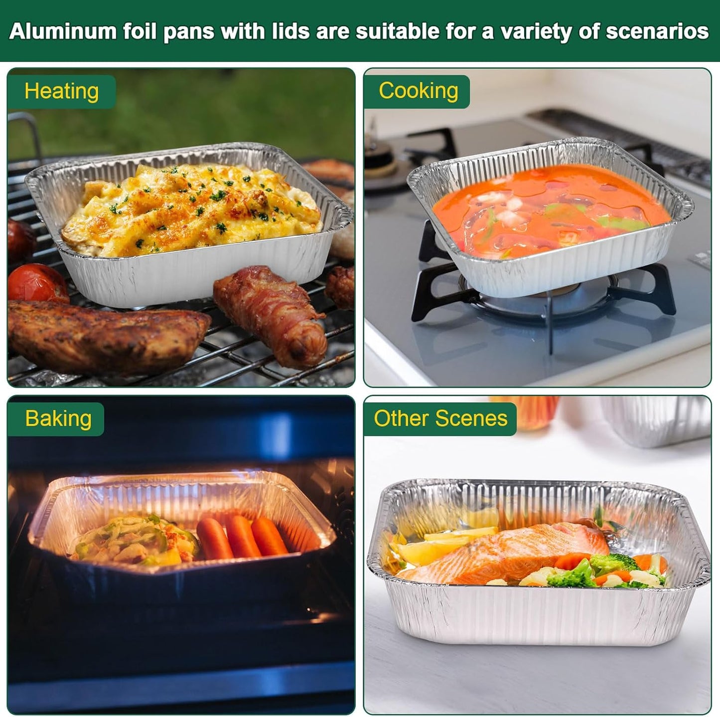15 Pack Alfolic 8x8 Square Disposable Aluminum Foil Pans with Lids - Perfect for Air Fryer, Oven, and Cooking