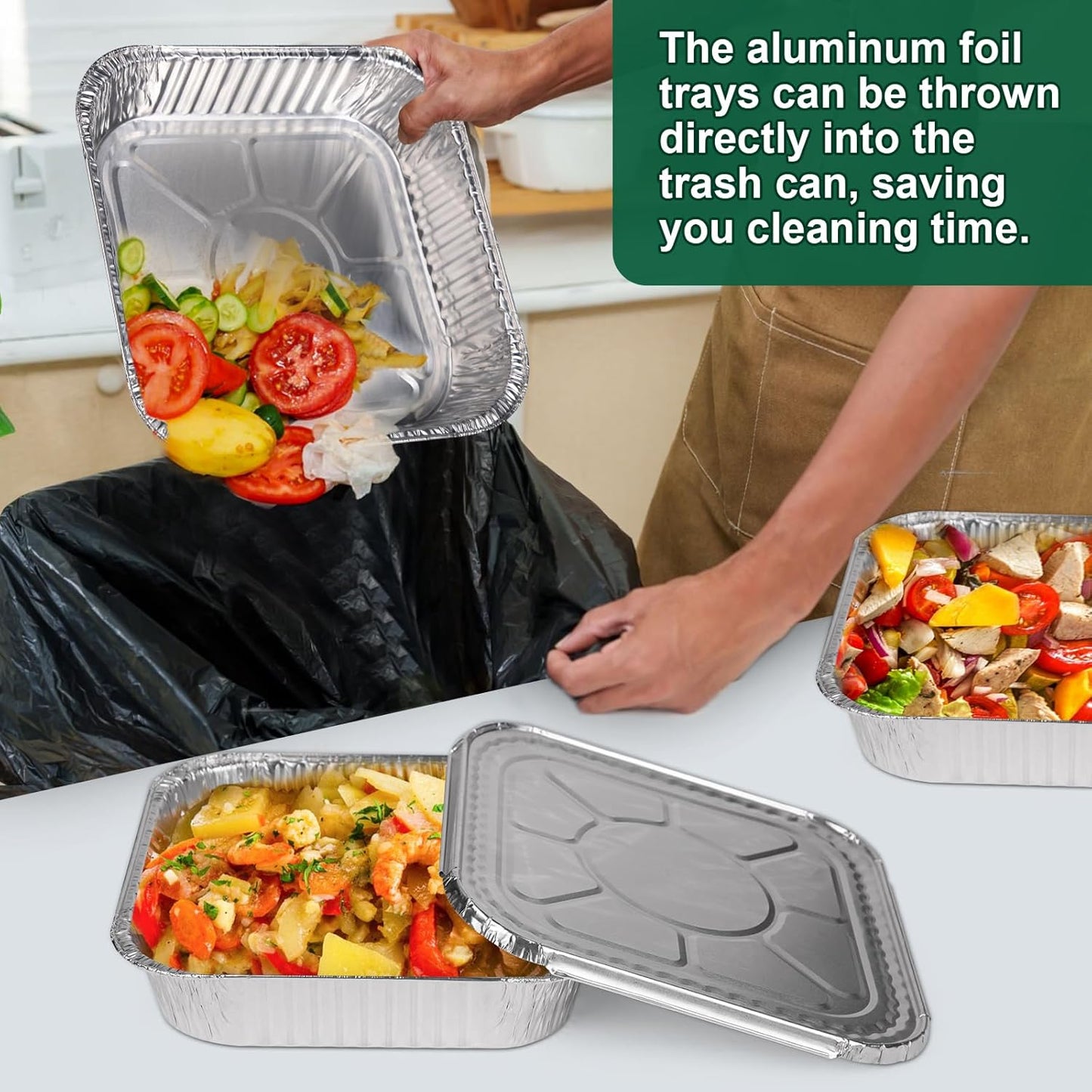 15 Pack Alfolic 8x8 Square Disposable Aluminum Foil Pans with Lids - Perfect for Air Fryer, Oven, and Cooking