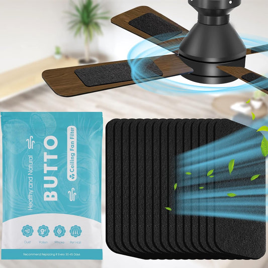 15-Pack Butto Ceiling Fan Filters with Strong Adhesive - Unscented Coconut Carbon Air Purifier Pads for Blades - Eliminate Household Contaminants and Freshen Air Naturally
