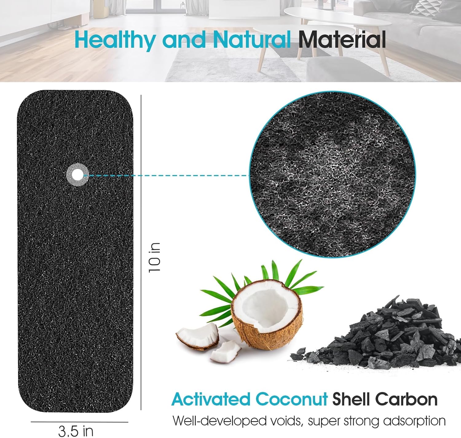 15-Pack Butto Ceiling Fan Filters with Strong Adhesive - Unscented Coconut Carbon Air Purifier Pads for Blades - Eliminate Household Contaminants and Freshen Air Naturally