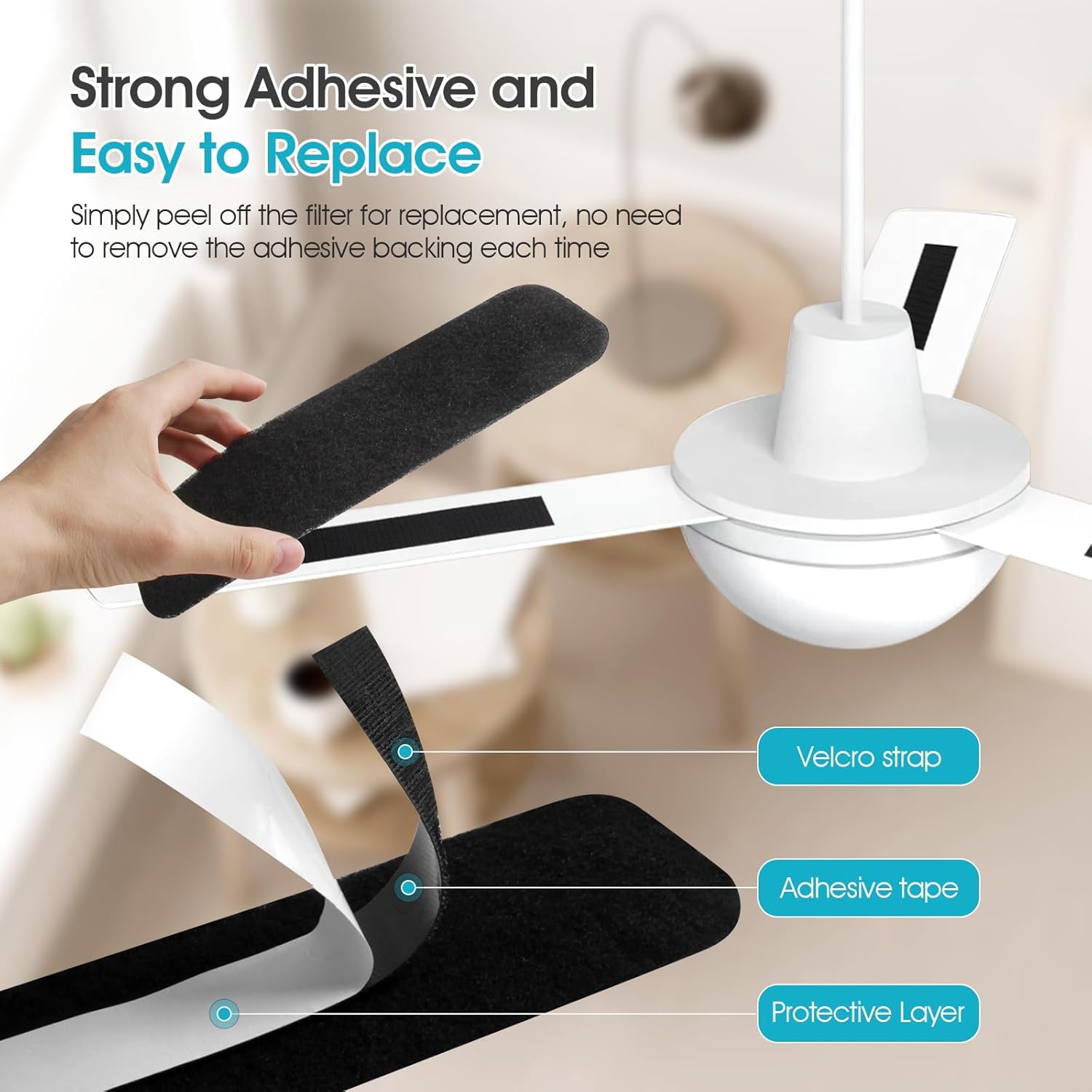 15-Pack Butto Ceiling Fan Filters with Strong Adhesive - Unscented Coconut Carbon Air Purifier Pads for Blades - Eliminate Household Contaminants and Freshen Air Naturally