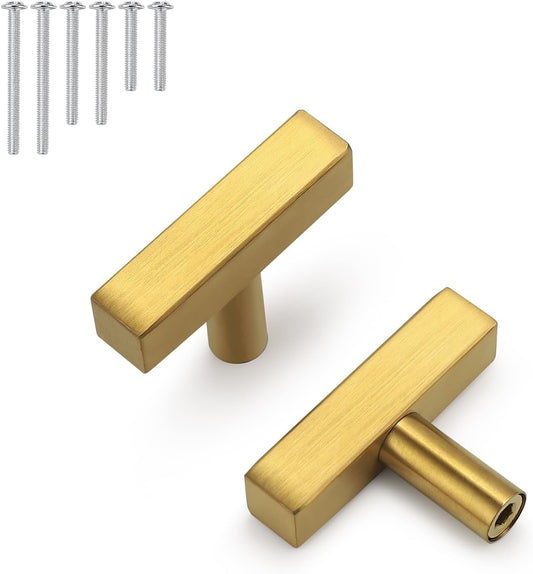 15 Pack Gold 2inch Square T Bar Cabinet Handles for Kitchen Furniture - Drawer Pulls Hardware