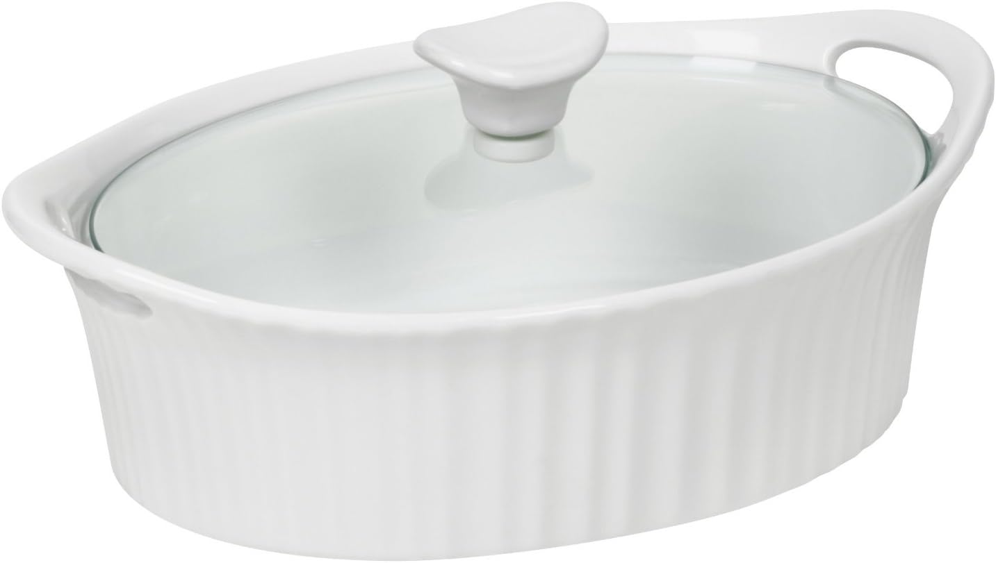 1.5-Quart Corningware French White III Oval Casserole with Glass Cover