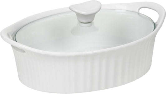 1.5-Quart Corningware French White III Oval Casserole with Glass Cover