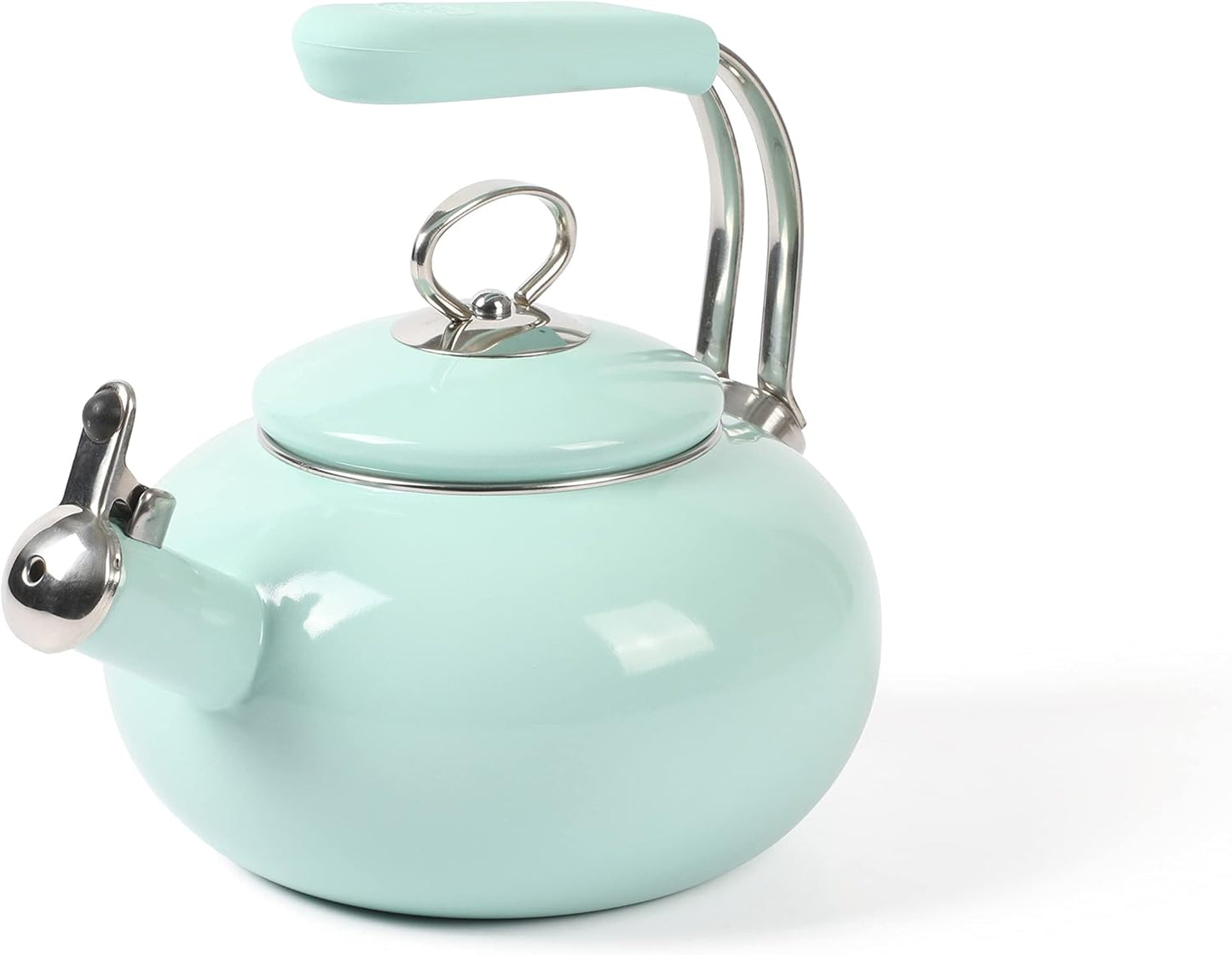 1.5-Quart Martha Stewart Enamel on Steel Tea Kettle with Stainless Steel Handle - Martha Blue