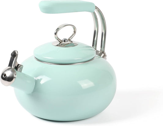 1.5-Quart Martha Stewart Enamel on Steel Tea Kettle with Stainless Steel Handle - Martha Blue
