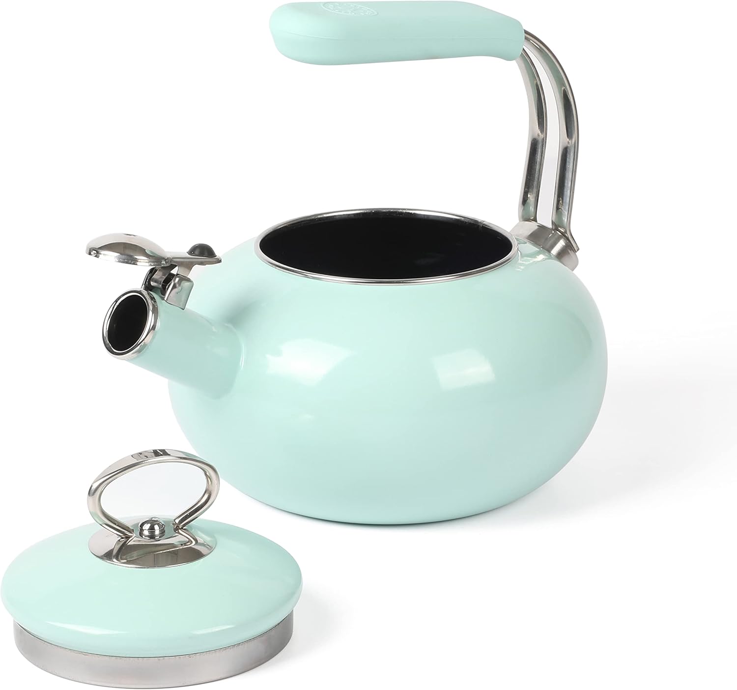 1.5-Quart Martha Stewart Enamel on Steel Tea Kettle with Stainless Steel Handle - Martha Blue