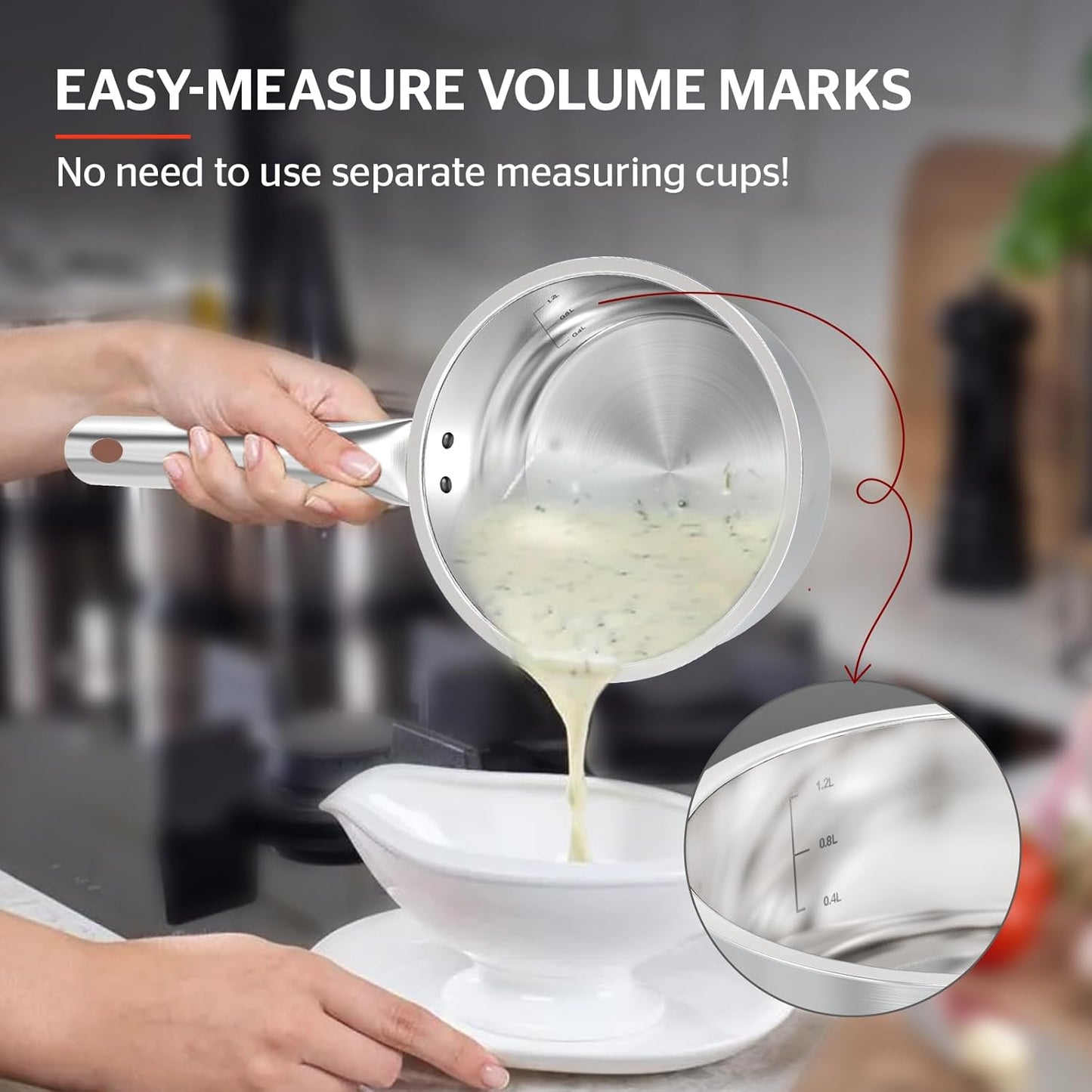 1.5 Quart Stainless Steel Sauce Pan with Lid, Stay-Cool Handle, Dishwasher Safe - Compatible with All Cooktops