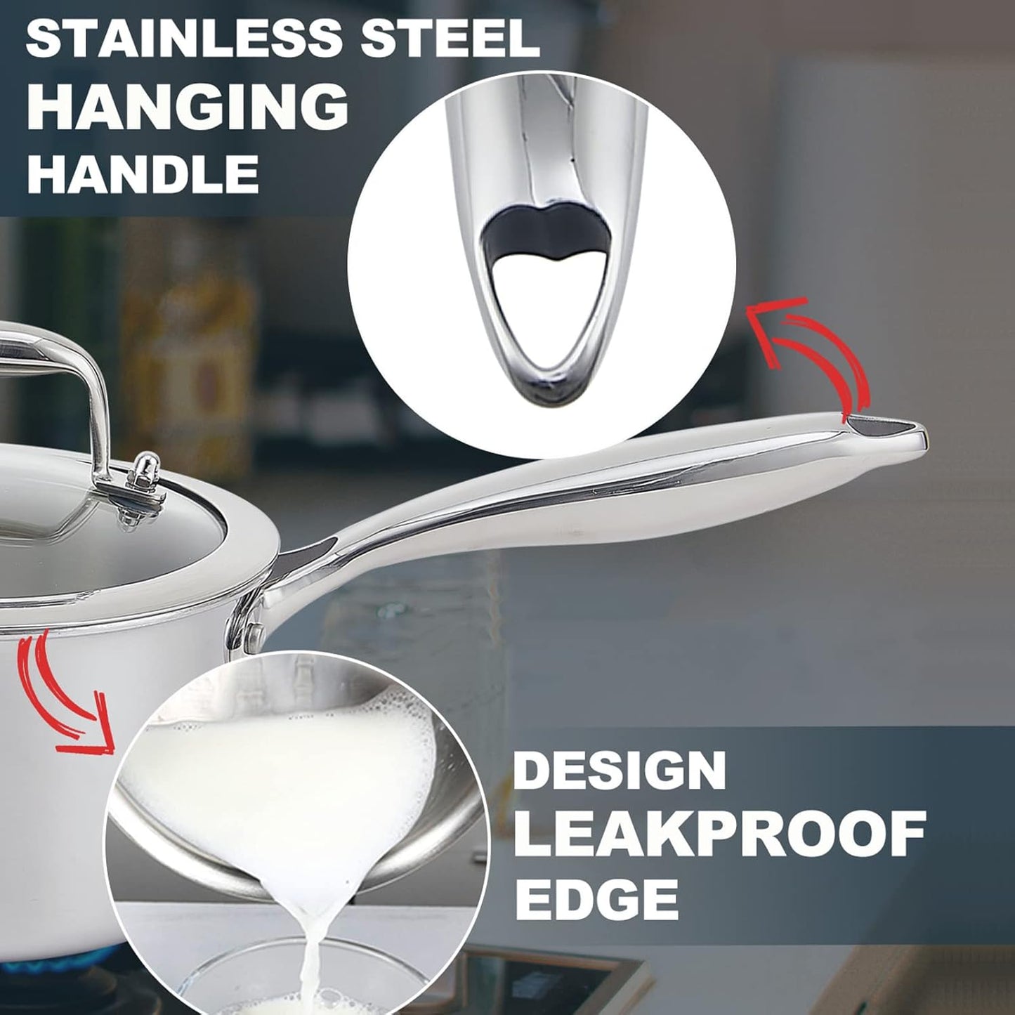 1.5 Quart Stainless Steel Vegetable Steamer Pot with Tri-ply Construction for Induction Stove - Small Pot with Holes Lid for Pasta, Noodles, and Sauce