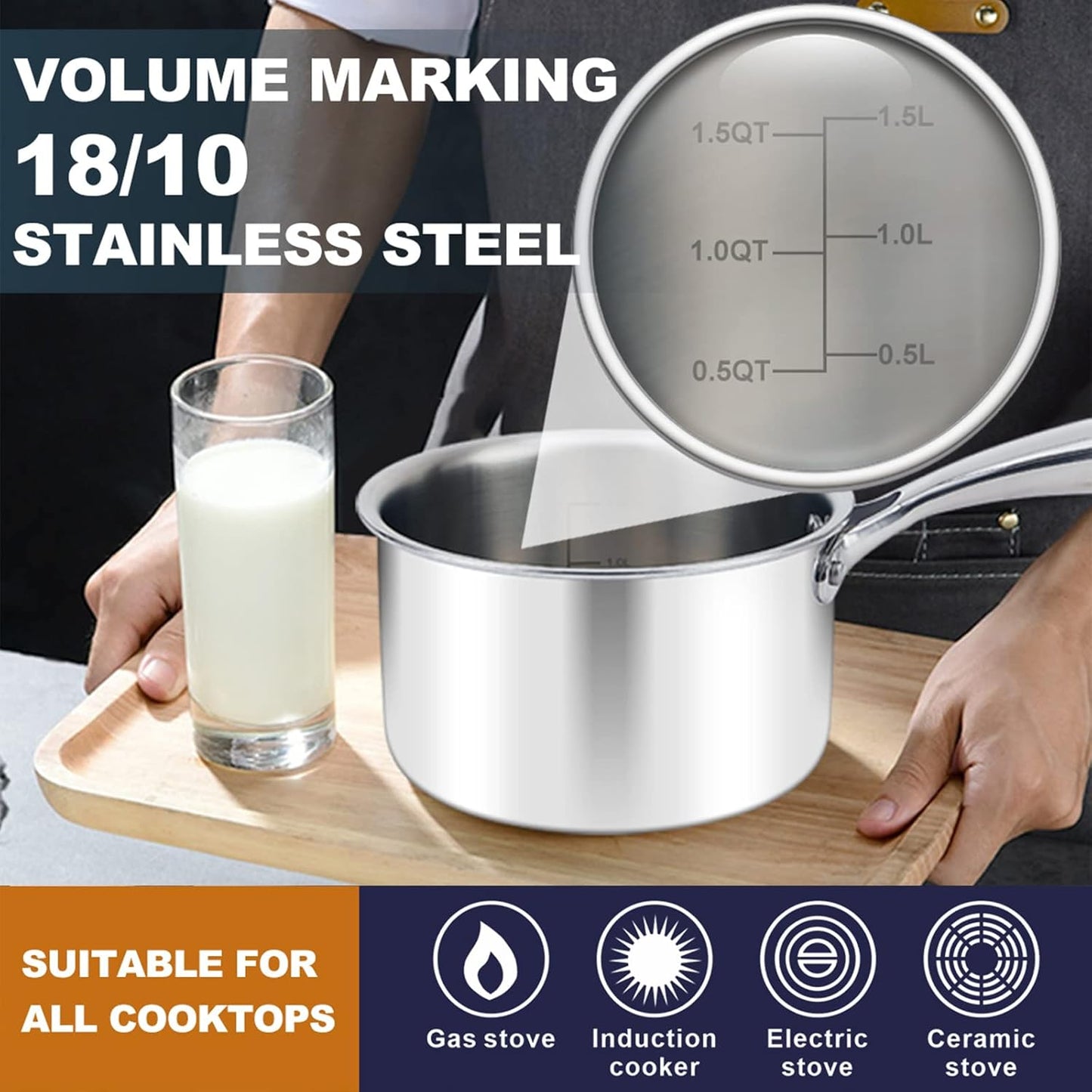 1.5 Quart Stainless Steel Vegetable Steamer Pot with Tri-ply Construction for Induction Stove - Small Pot with Holes Lid for Pasta, Noodles, and Sauce