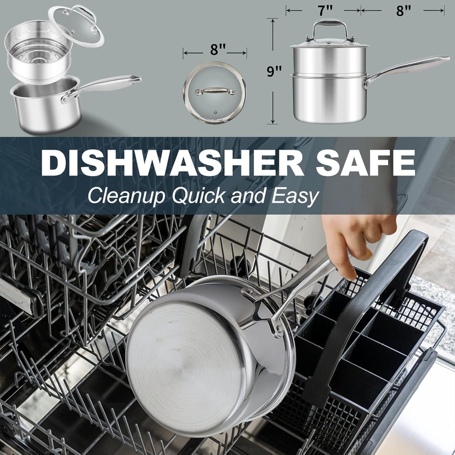 1.5 Quart Stainless Steel Vegetable Steamer Pot with Tri-ply Construction for Induction Stove - Small Pot with Holes Lid for Pasta, Noodles, and Sauce