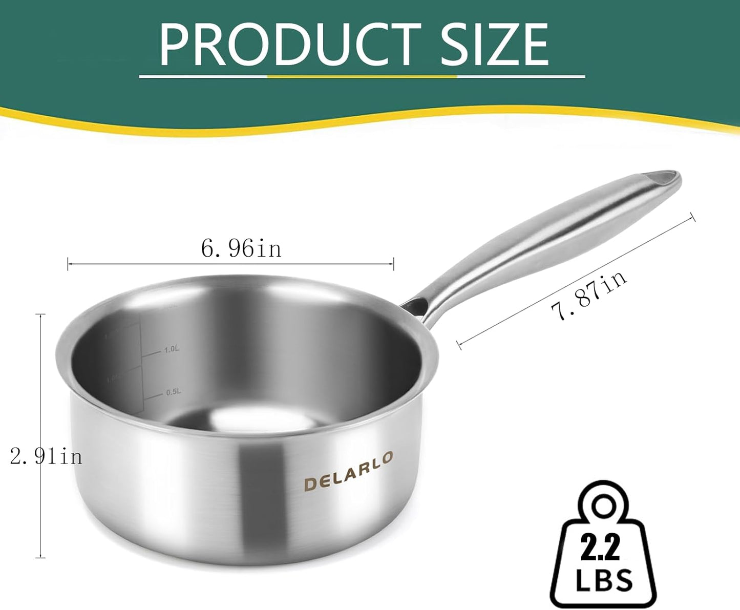 1.5 Quart Tri-Ply Stainless Steel Saucepan with Lid - All Stove Compatible, Heavy Duty Saucier Pot