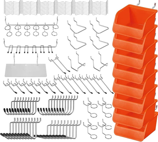 150-Piece Pegboard Hooks Set with Bins for Tool Organization