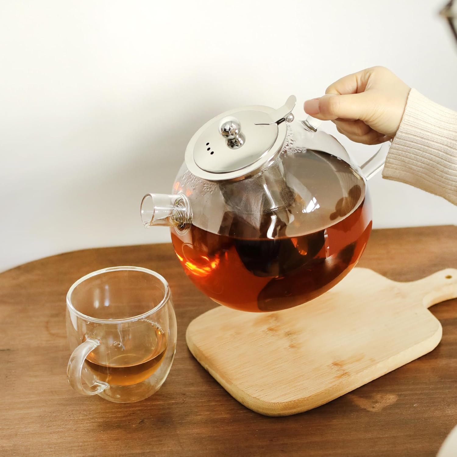 1500ml Glass Teapot with Removable Infuser - Stovetop Safe Tea Pot for Blooming and Loose Leaf Tea - Heat-resistant Borosilicate Glass - Easy to Clean