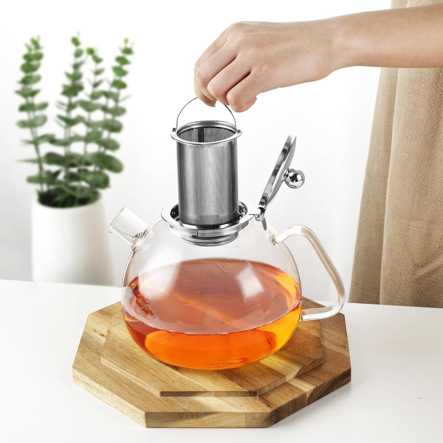 1500ml Glass Teapot with Removable Infuser - Stovetop Safe Tea Pot for Blooming and Loose Leaf Tea - Heat-resistant Borosilicate Glass - Easy to Clean