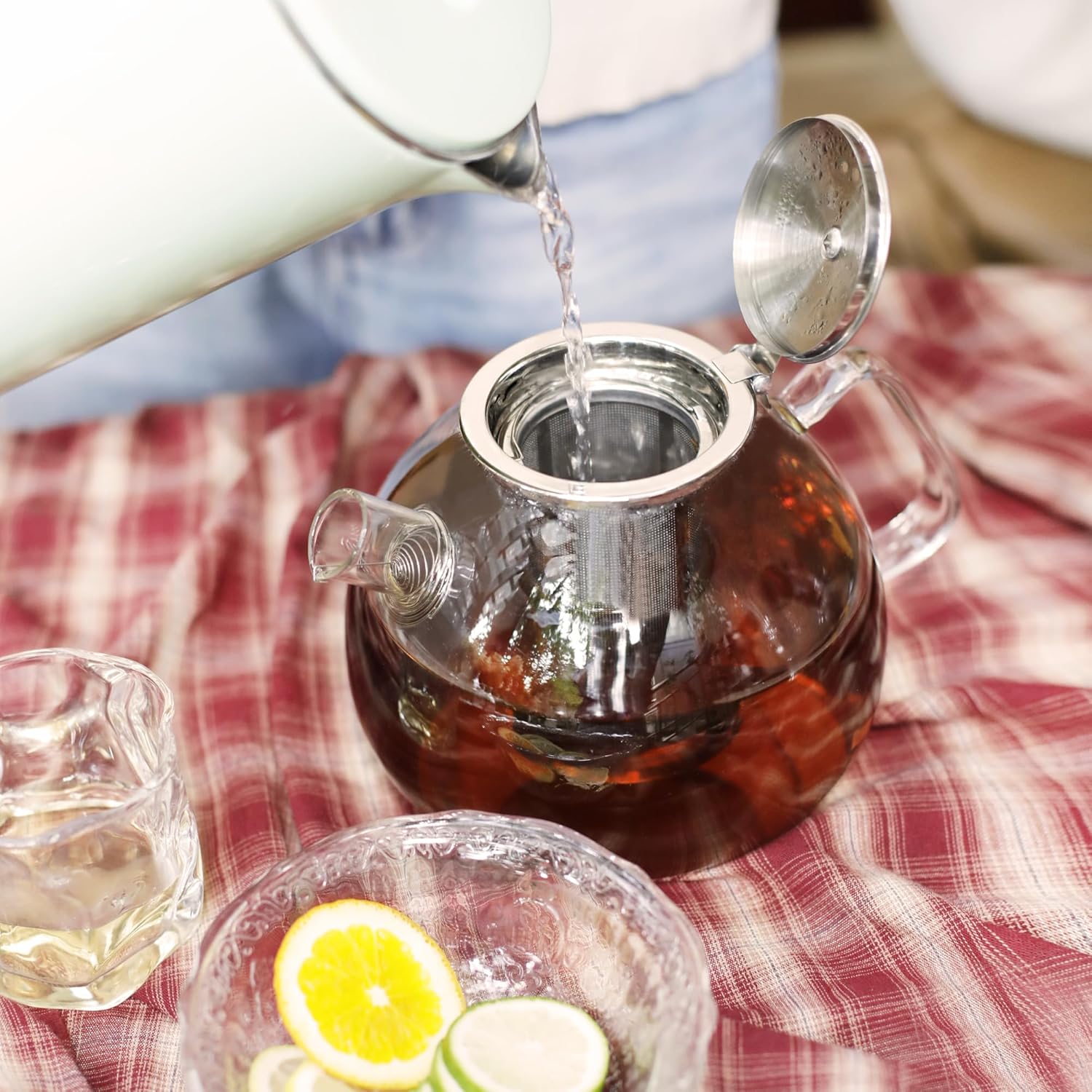 1500ml Glass Teapot with Removable Infuser - Stovetop Safe Tea Pot for Blooming and Loose Leaf Tea - Heat-resistant Borosilicate Glass - Easy to Clean