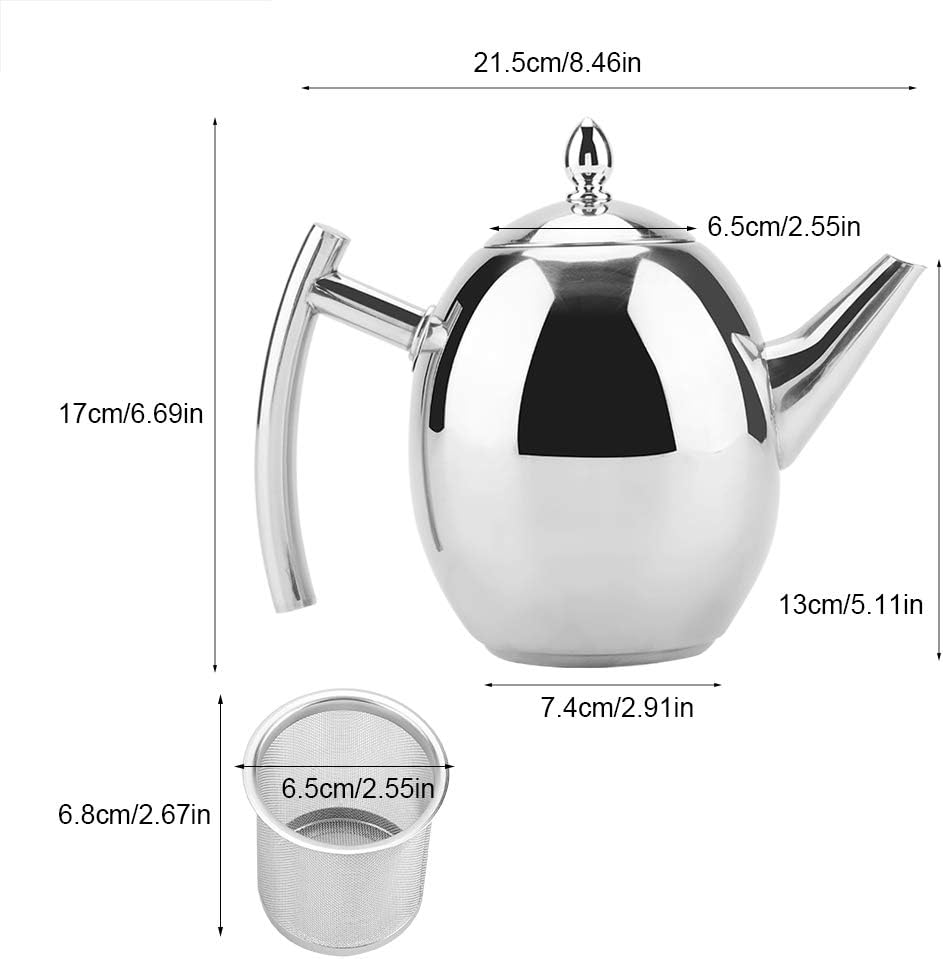 1500ML Stainless Steel Tea Kettle with Removable Mesh Filter - Perfect for Home & Restaurant Use