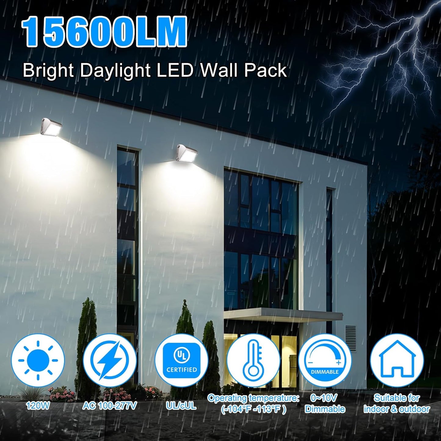 15600LM Waterproof LED Wall Pack Light with Dusk to Dawn Photocell - 120W, 5000K Outdoor Commercial Lighting (4 Pack)
