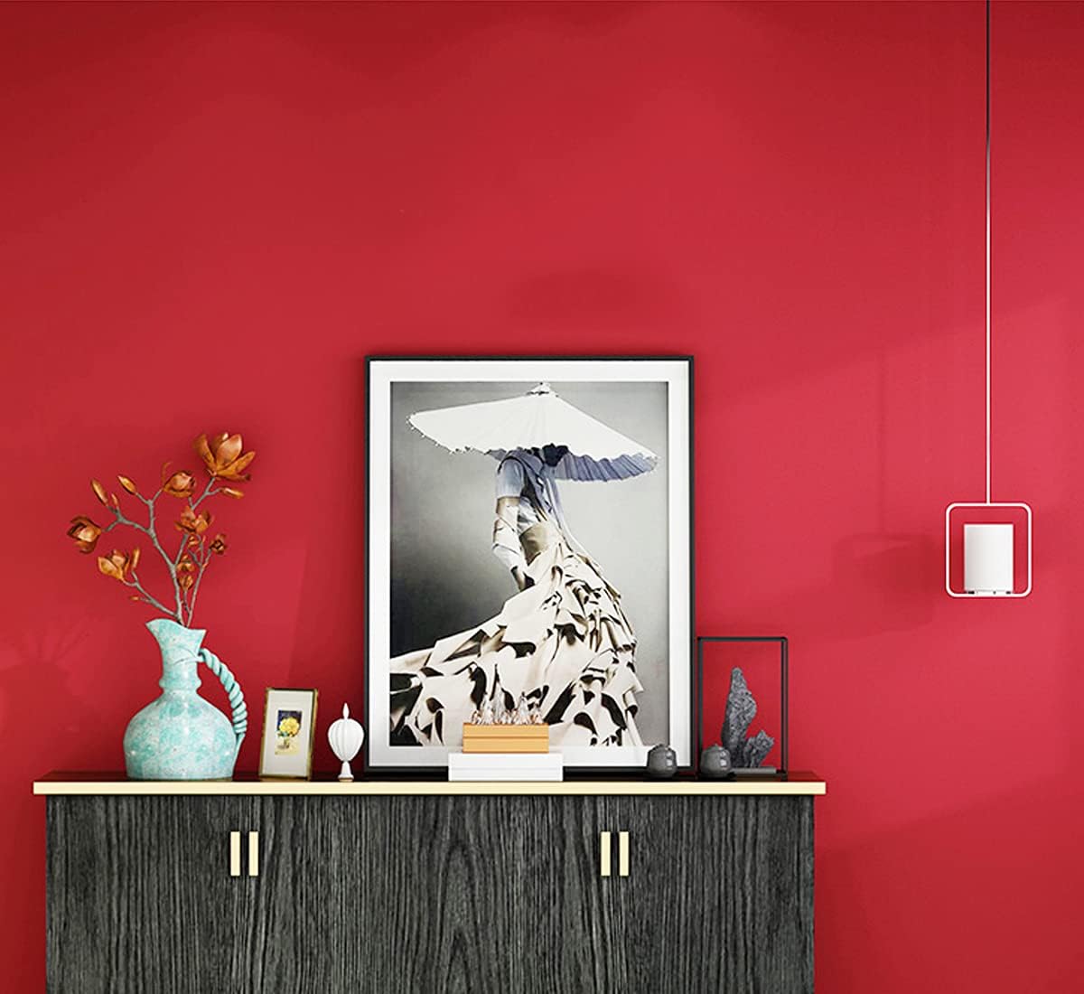 15.7" x 118" Red Peel and Stick Wallpaper for Kitchen Countertops - Self Adhesive Matte Red Contact Paper for Cabinets - Thicken Solid Color Wall Covering