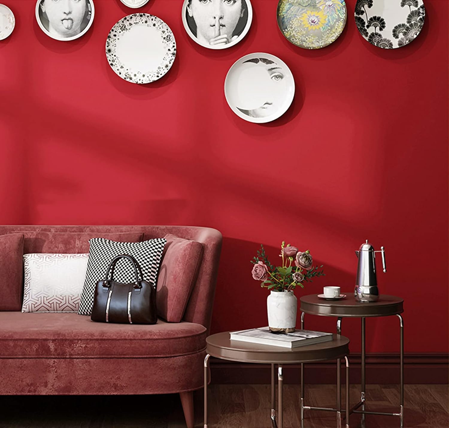 15.7" x 118" Red Peel and Stick Wallpaper for Kitchen Countertops - Self Adhesive Matte Red Contact Paper for Cabinets - Thicken Solid Color Wall Covering