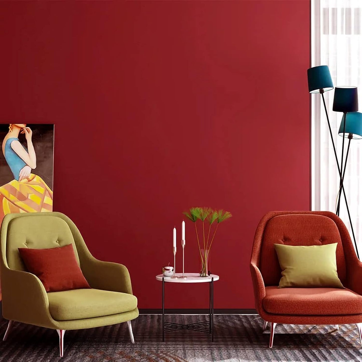 15.7" x 118" Red Peel and Stick Wallpaper for Kitchen Countertops - Self Adhesive Matte Red Contact Paper for Cabinets - Thicken Solid Color Wall Covering