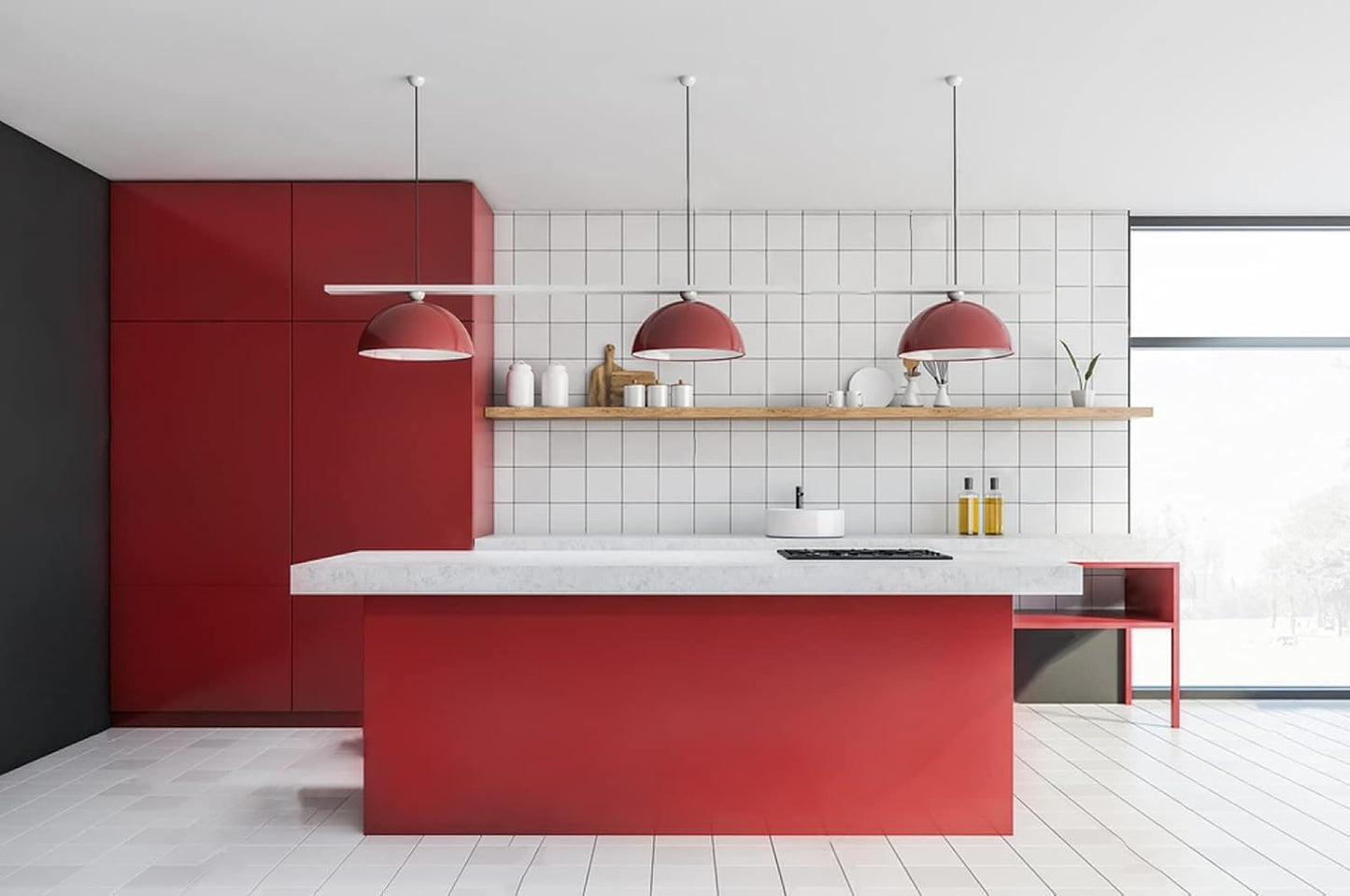 15.7" x 118" Red Peel and Stick Wallpaper for Kitchen Countertops - Self Adhesive Matte Red Contact Paper for Cabinets - Thicken Solid Color Wall Covering
