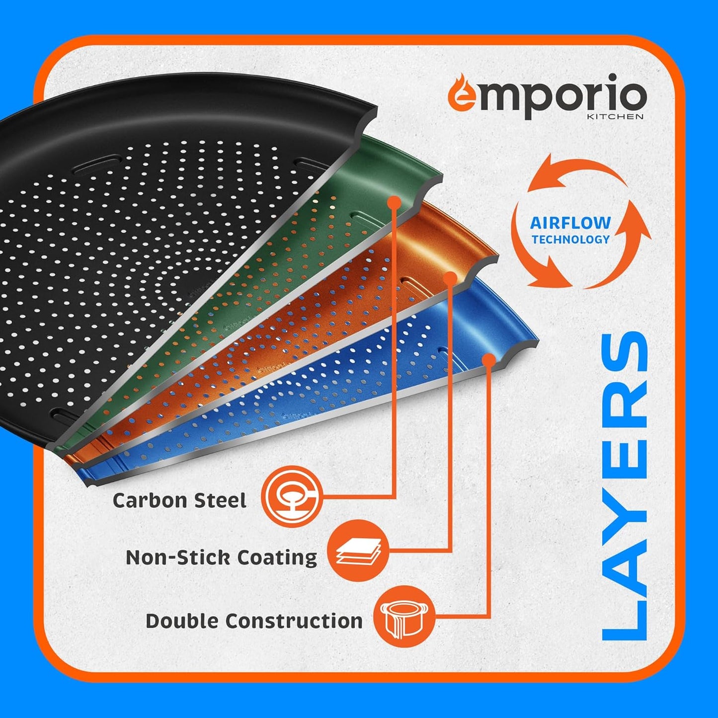 15.75-Inch Round Perforated Carbon Steel Pizza Baking Pan with Non-Stick Coating - Dishwasher & Oven Safe, Gray