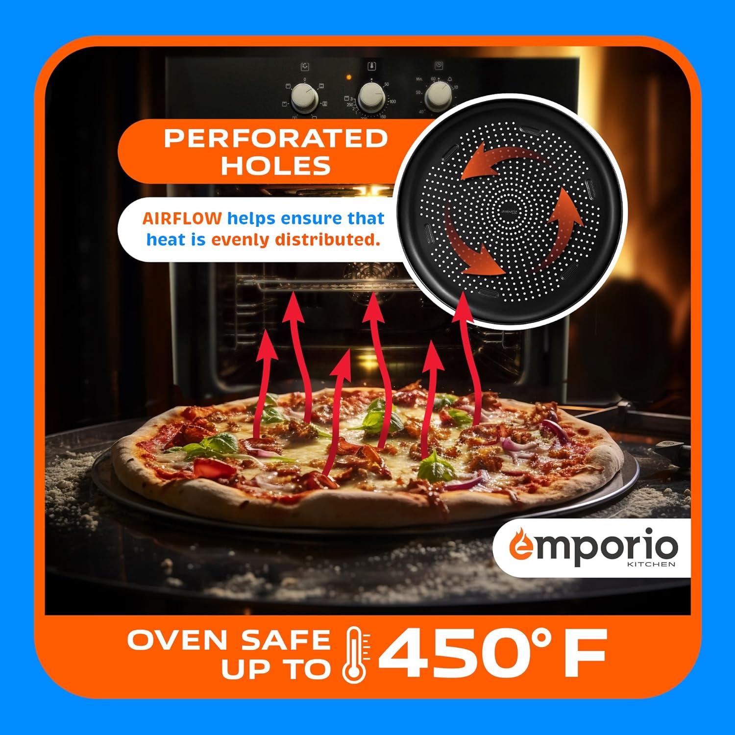 15.75-Inch Round Perforated Carbon Steel Pizza Baking Pan with Non-Stick Coating - Dishwasher & Oven Safe, Gray