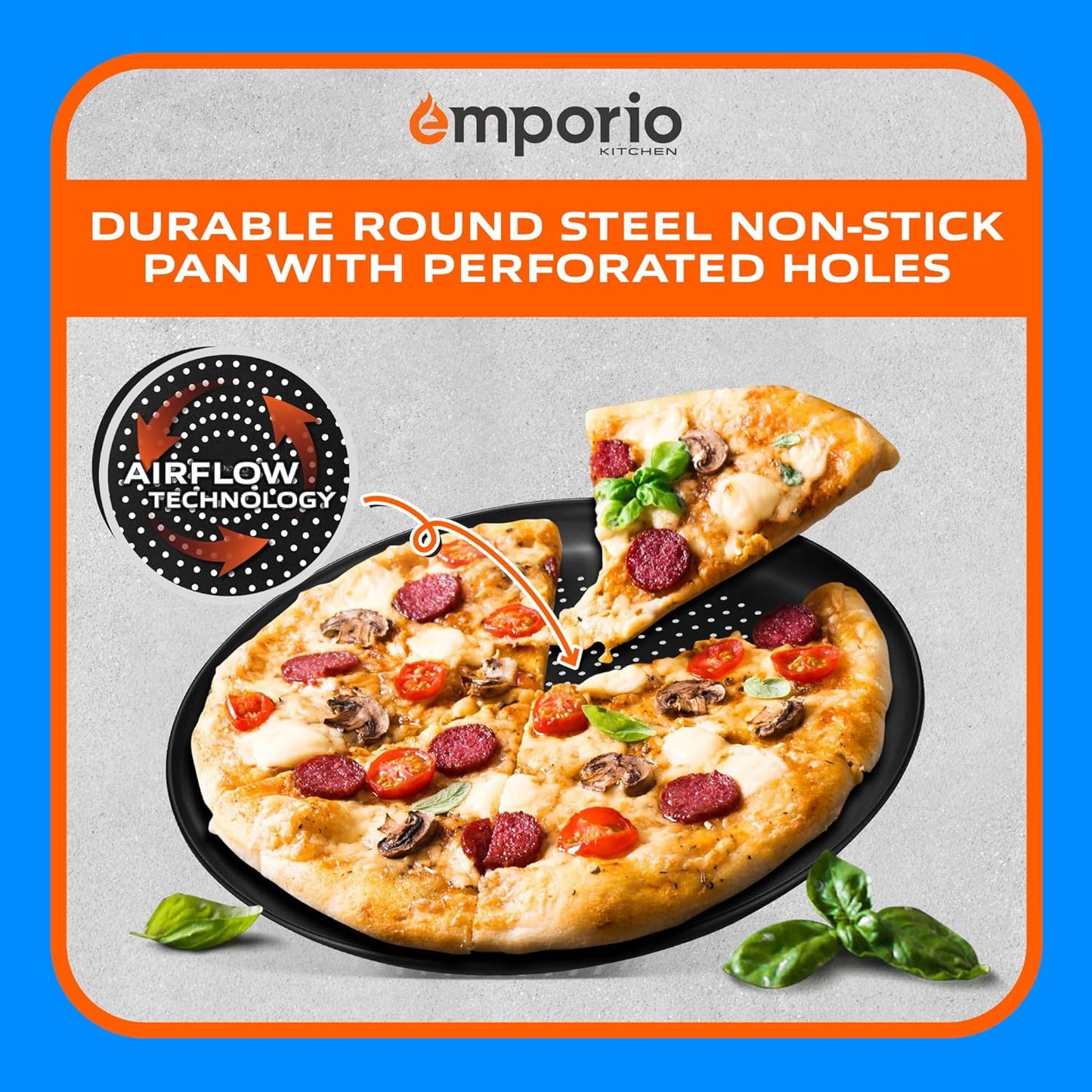 15.75-Inch Round Perforated Carbon Steel Pizza Baking Pan with Non-Stick Coating - Dishwasher & Oven Safe, Gray