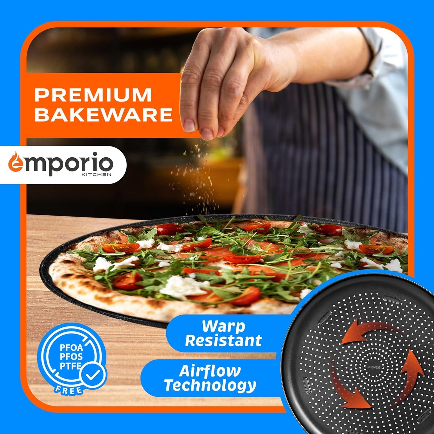 15.75-Inch Round Perforated Carbon Steel Pizza Baking Pan with Non-Stick Coating - Dishwasher & Oven Safe, Gray