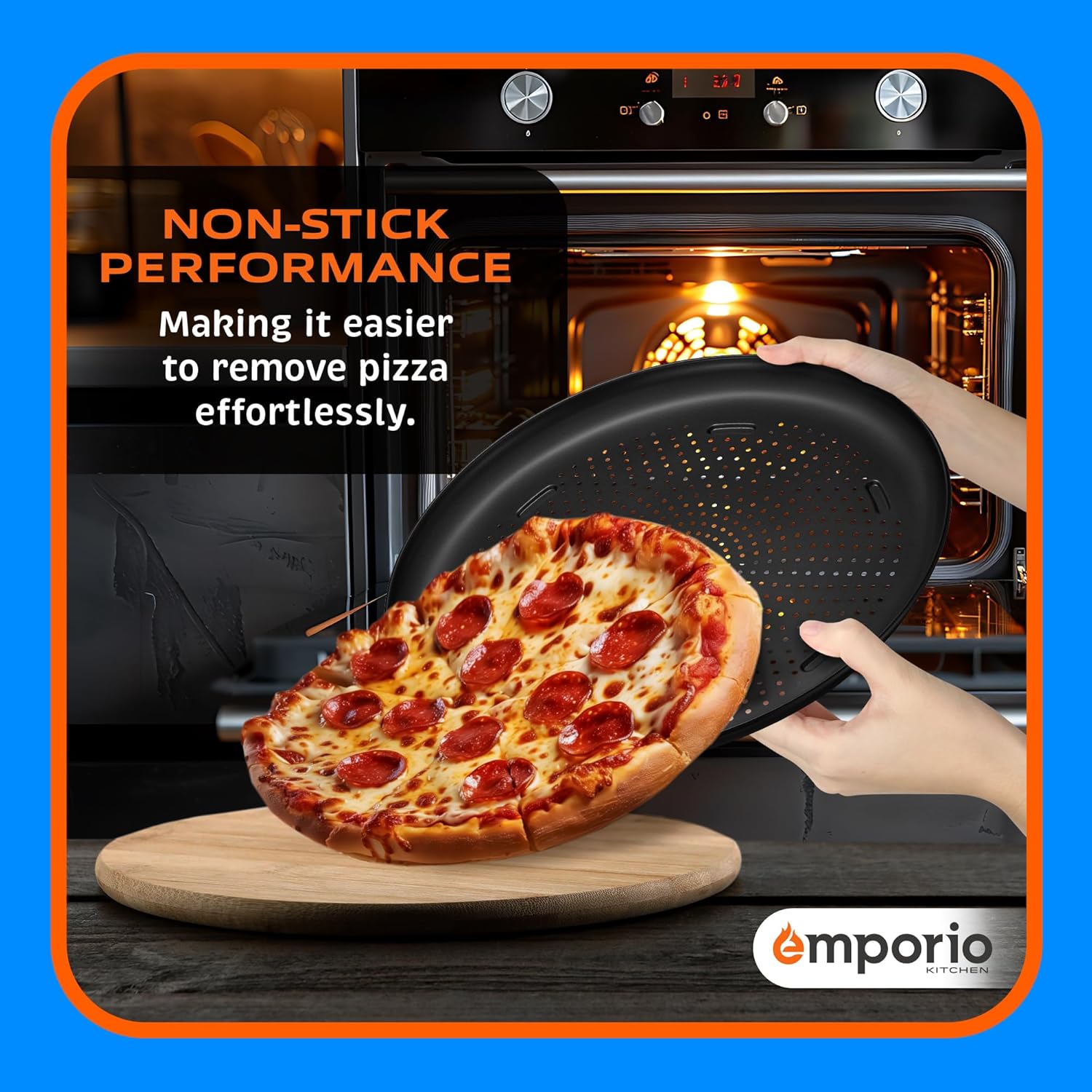 15.75-Inch Round Perforated Carbon Steel Pizza Baking Pan with Non-Stick Coating - Dishwasher & Oven Safe, Gray