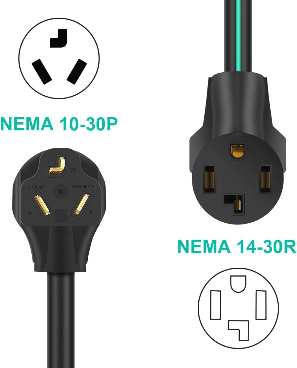 1.5FT 3 Prong to 4 Prong Dryer Adapter Cord, Nema 10-30P Male to 14-30R Female, 250V 30 Amp Heavy Duty Outlet Plug Power Cord with Ground Wire