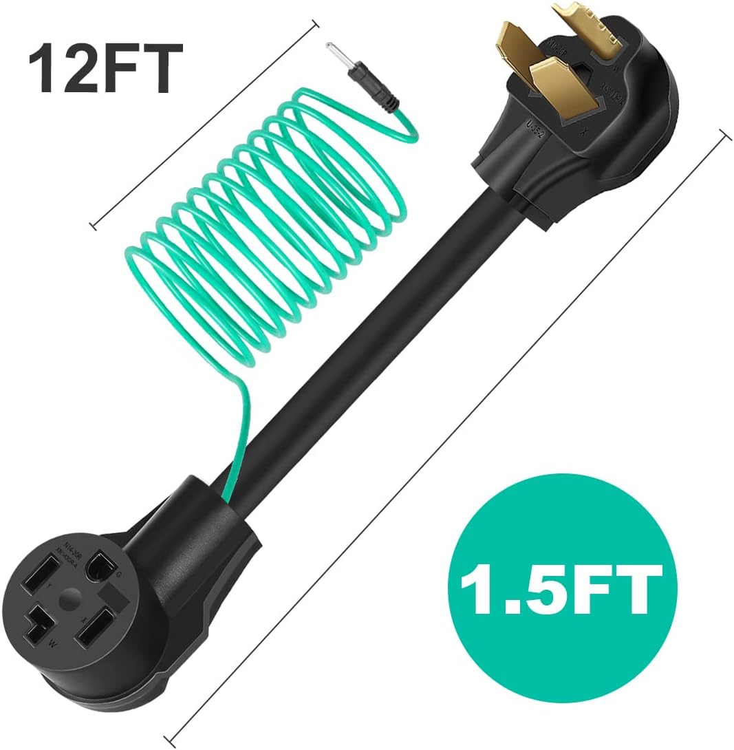 1.5FT 3 Prong to 4 Prong Dryer Adapter Cord, Nema 10-30P Male to 14-30R Female, 250V 30 Amp Heavy Duty Outlet Plug Power Cord with Ground Wire