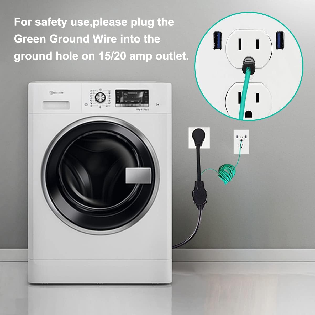 1.5FT 3 Prong to 4 Prong Dryer Adapter Cord, Nema 10-30P Male to 14-30R Female, 250V 30 Amp Heavy Duty Outlet Plug Power Cord with Ground Wire