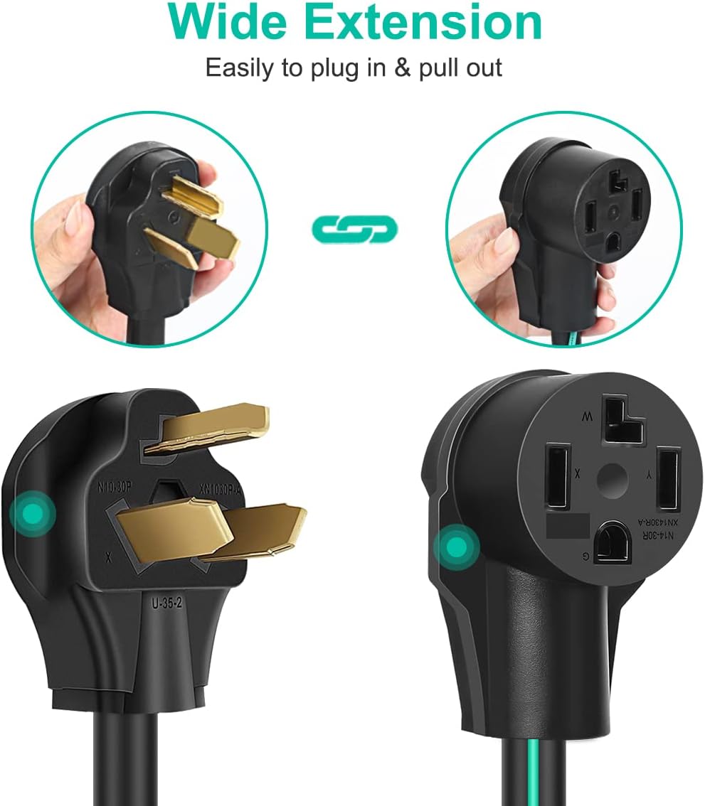 1.5FT 3 Prong to 4 Prong Dryer Adapter Cord, Nema 10-30P Male to 14-30R Female, 250V 30 Amp Heavy Duty Outlet Plug Power Cord with Ground Wire