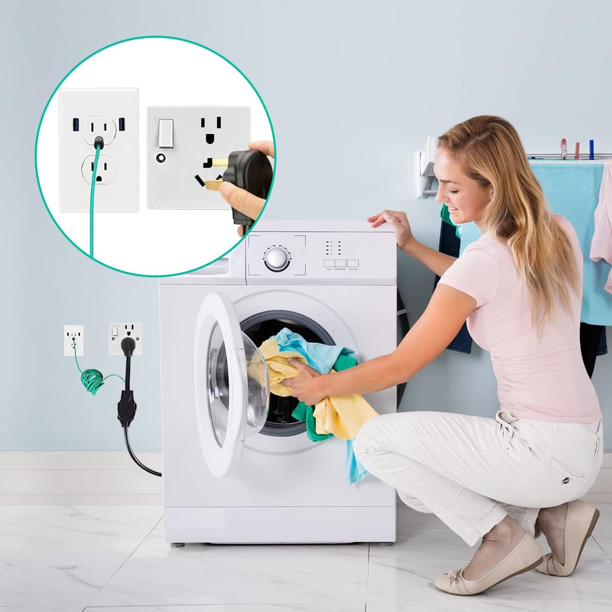 1.5FT 3 Prong to 4 Prong Dryer Adapter Cord, Nema 10-30P Male to 14-30R Female, 250V 30 Amp Heavy Duty Outlet Plug Power Cord with Ground Wire