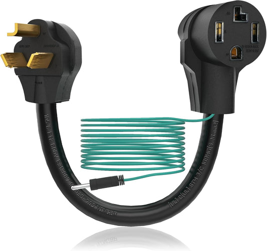 1.5FT Dryer Adapter 4 Prong to 3 Prong 30 Amp with Safety Ground Wire - NEMA 10-30P Male to 14-30R Female Outlet Plug