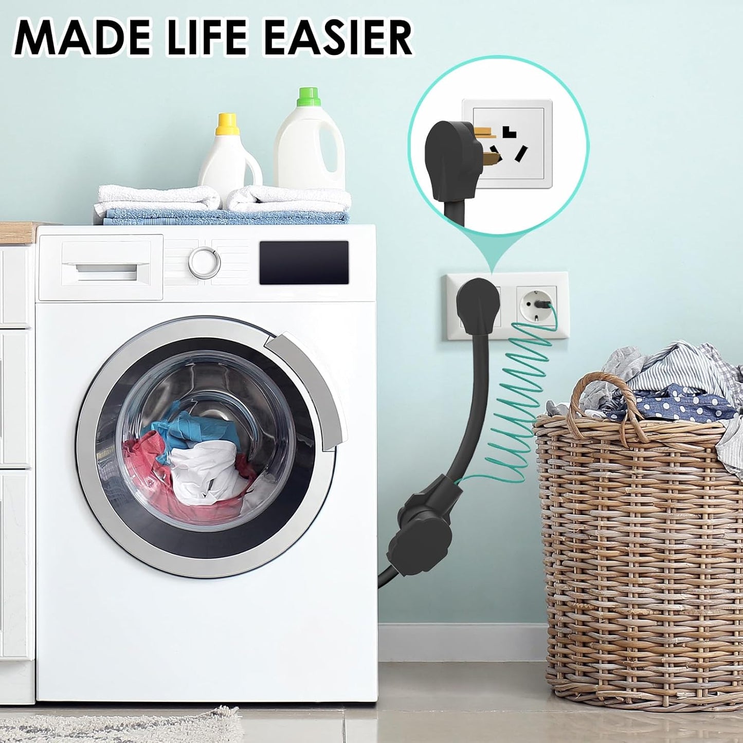 1.5FT Dryer Adapter 4 Prong to 3 Prong 30 Amp with Safety Ground Wire - NEMA 10-30P Male to 14-30R Female Outlet Plug