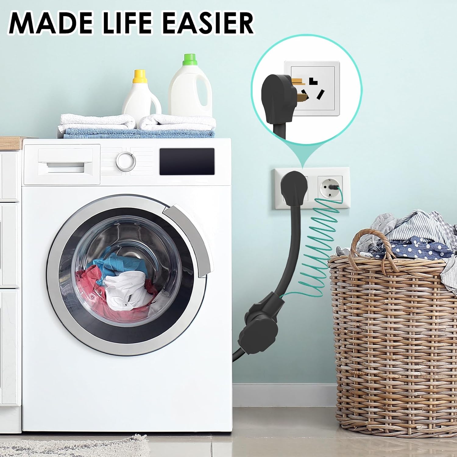 1.5FT Dryer Adapter 4 Prong to 3 Prong 30 Amp with Safety Ground Wire - NEMA 10-30P Male to 14-30R Female Outlet Plug