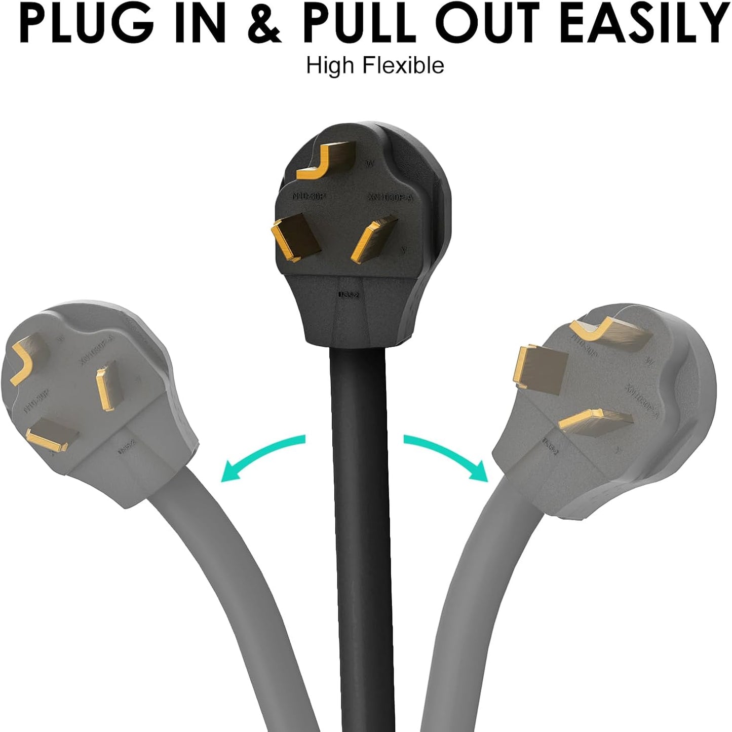 1.5FT Dryer Adapter 4 Prong to 3 Prong 30 Amp with Safety Ground Wire - NEMA 10-30P Male to 14-30R Female Outlet Plug