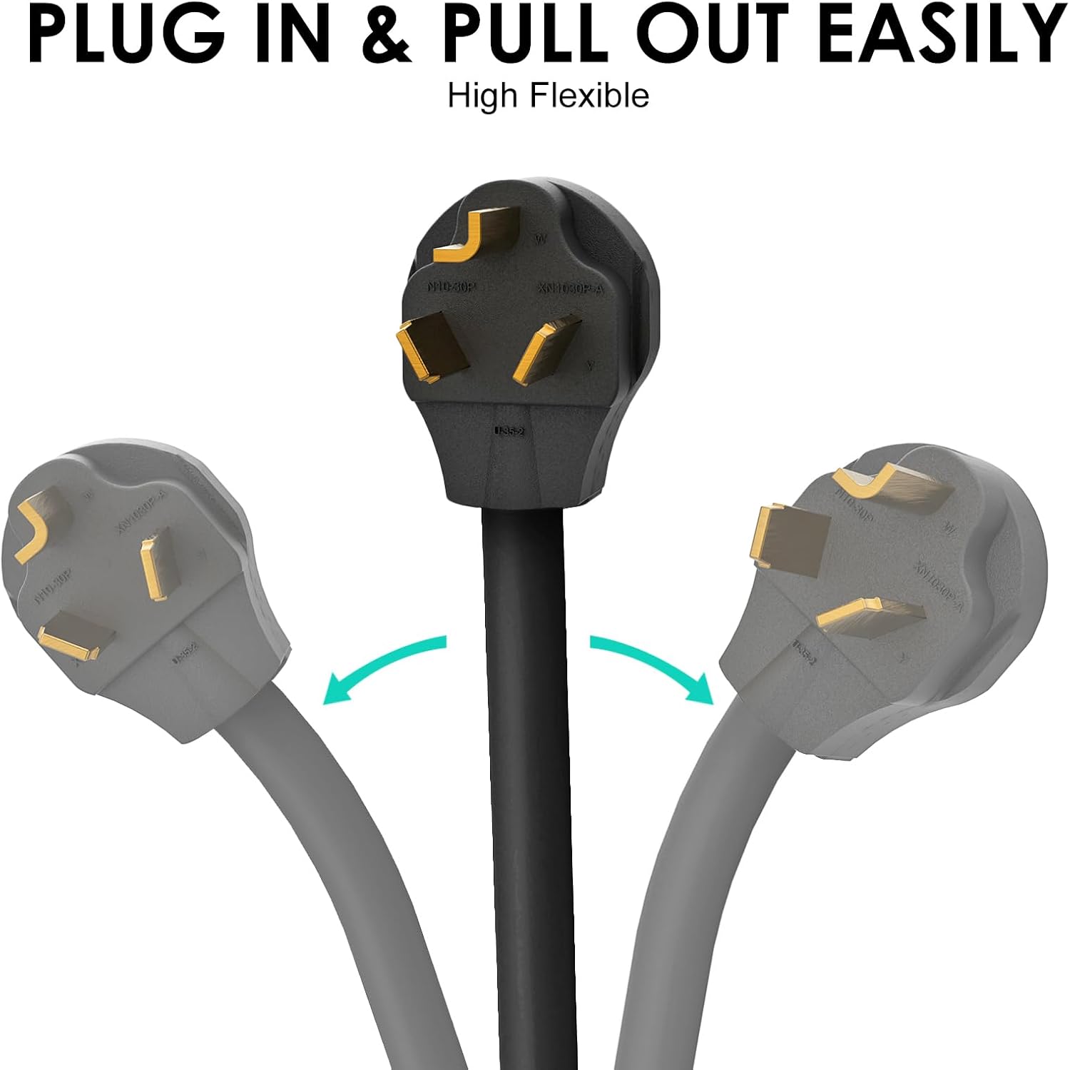 1.5FT Dryer Adapter 4 Prong to 3 Prong 30 Amp with Safety Ground Wire - NEMA 10-30P Male to 14-30R Female Outlet Plug