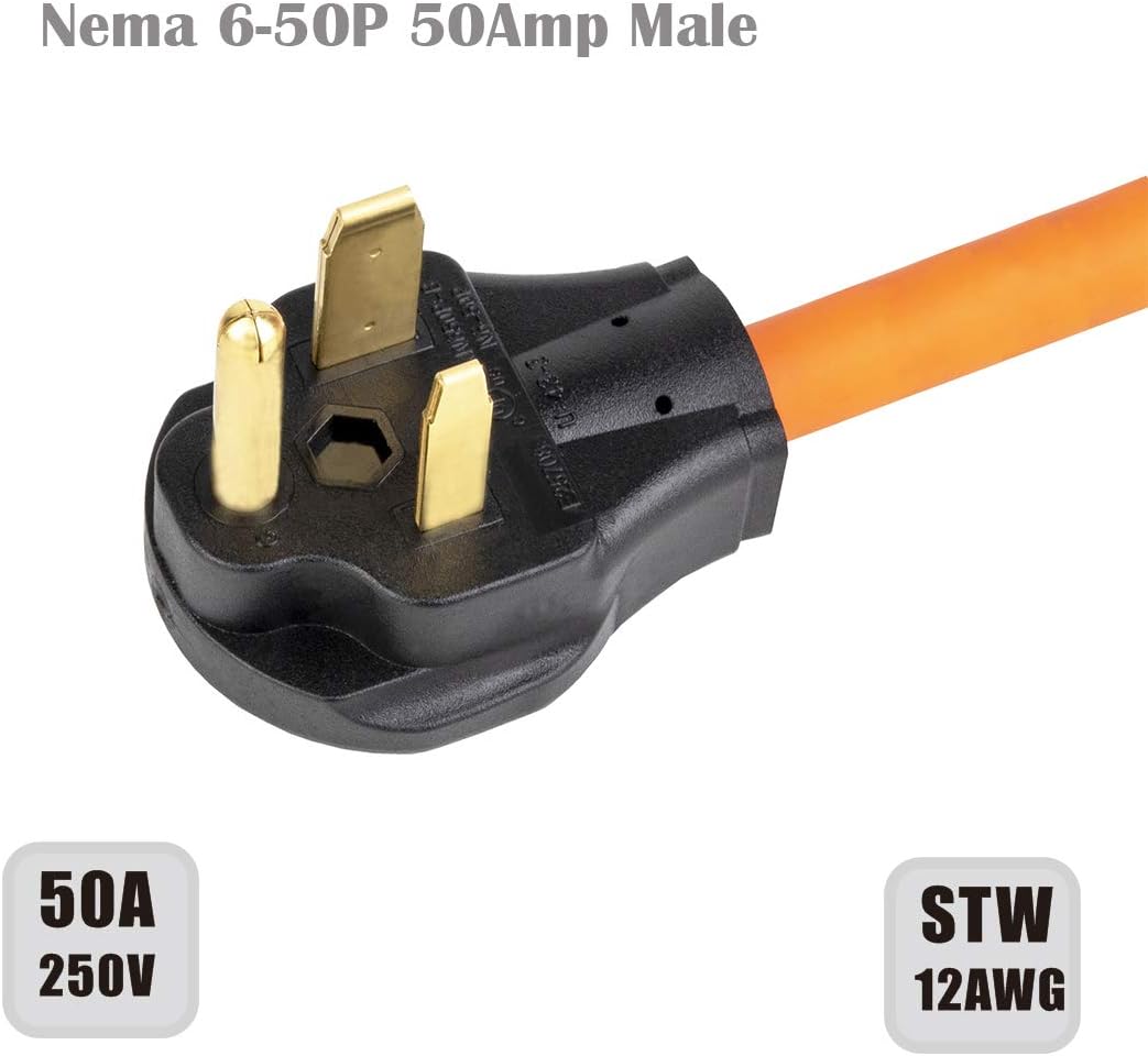 1.5FT Nema 6-50P to 6-15R/6-20R Welder Power Adapter Cord - 50-Amp to 20-Amp T-Blade Adapter